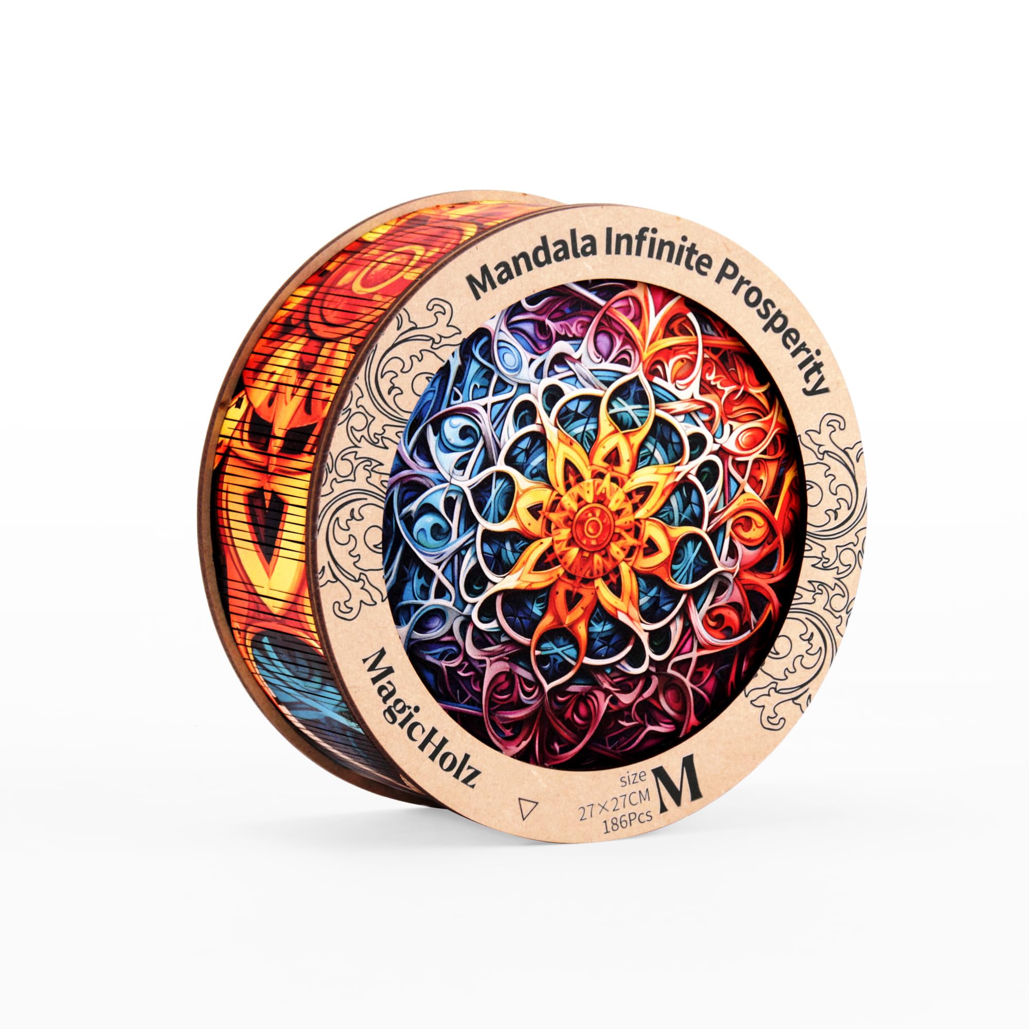 MagicHolz – Holzpuzzle Mandala Unendlicher Reichtum – rundes Holz Puzzle 553 Teile Ø 47 cm – besondere Geschenkidee für Erwachsene & Kinder – inkl.Premium Holzbox