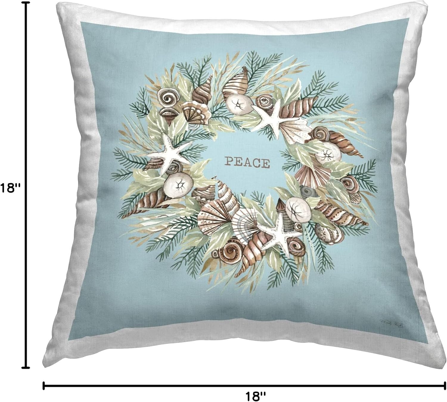 Stupell Industries Peace Sea Life Pine Wreath Design by Cindy Jacobs Throw Pillow