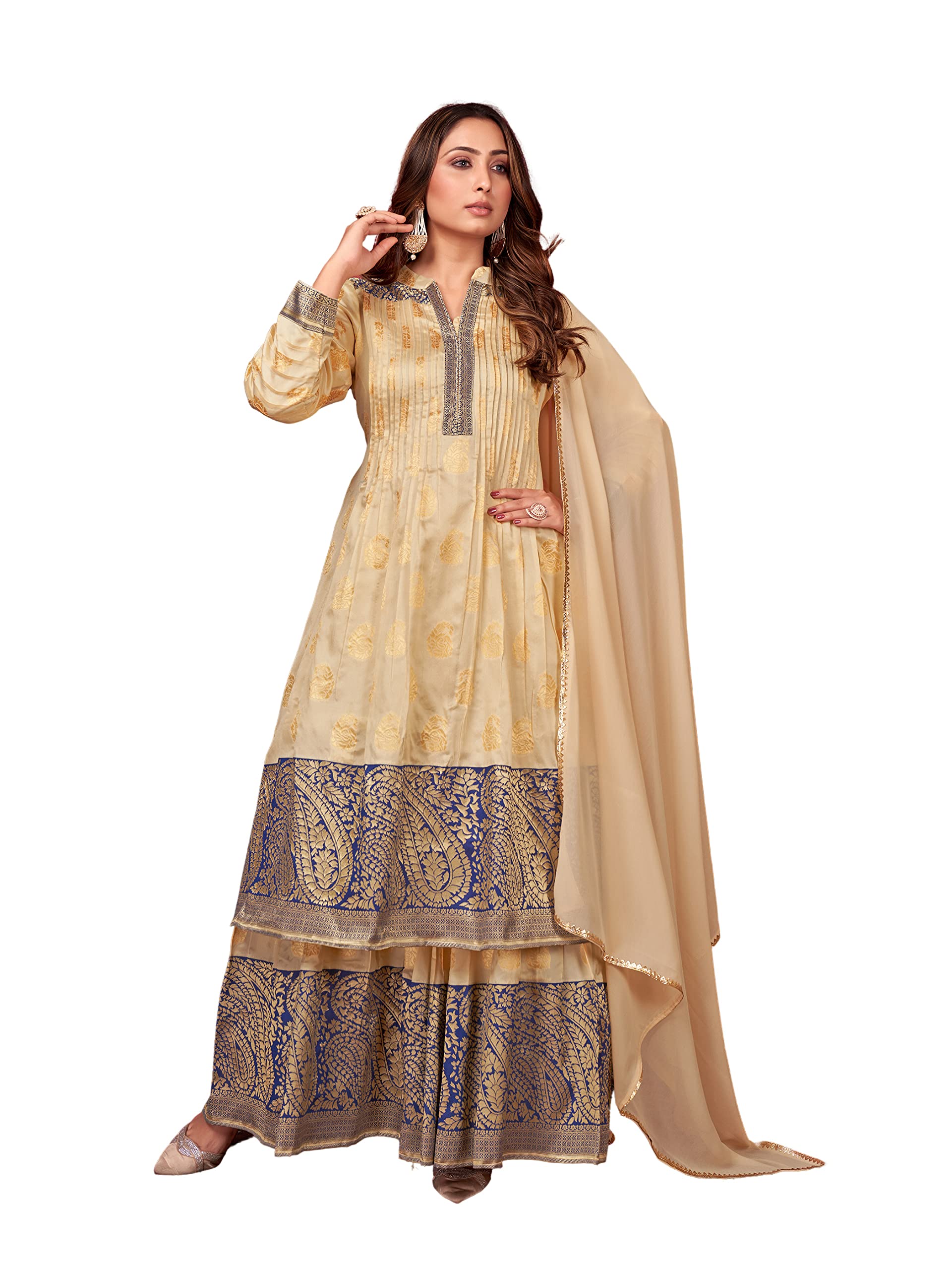 Elina fashion Indian Kurti for Womens With Palazzo Dupatta | Art Silk Woven Kurta Kurtis Tunic For Women