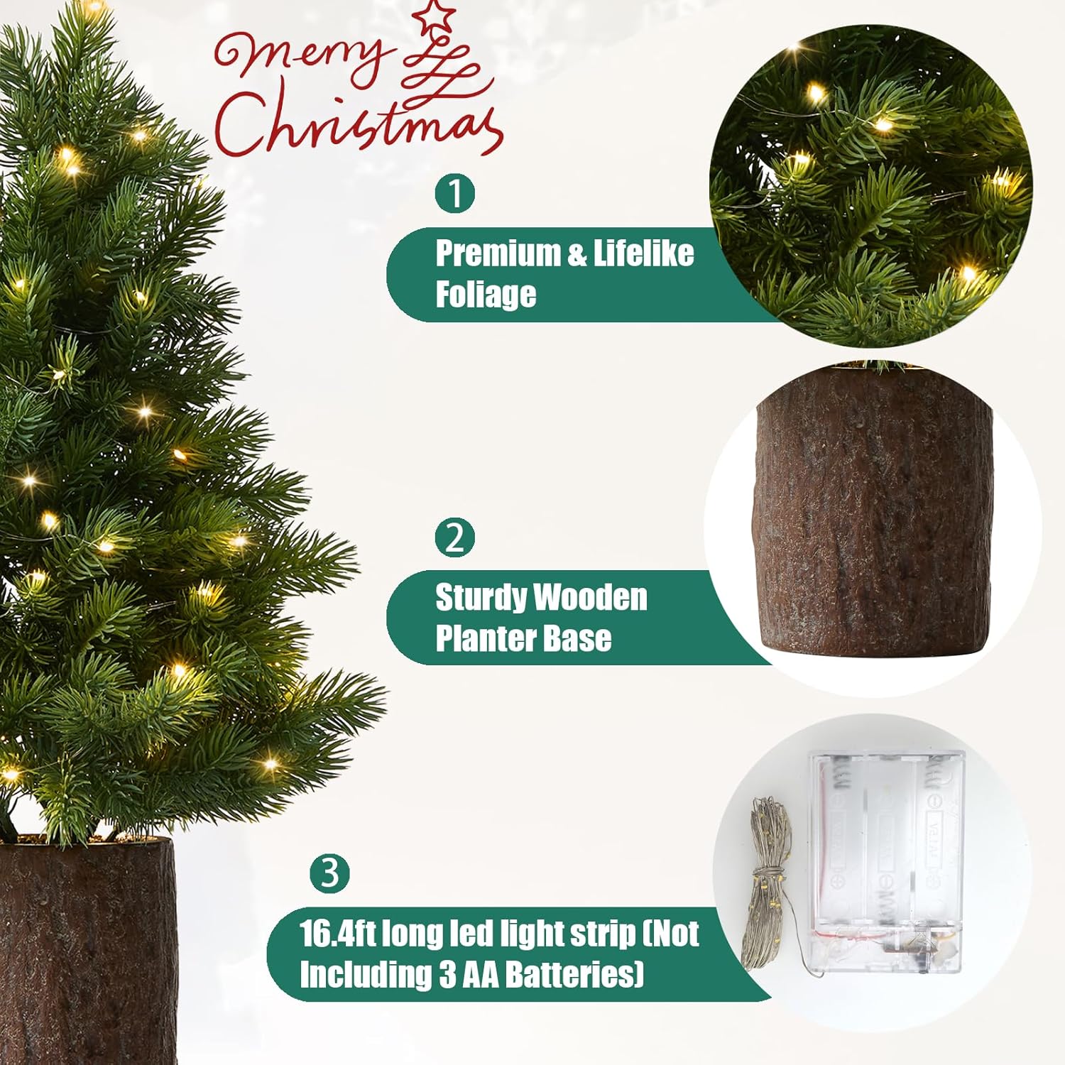 19.7" Table Top Artificial Christmas Tree with Wooden Planter - Small Potted Tabletop Christmas Tree,Norfolk Pine Desktop Xmas Tree for Home, Office, Party, Holiday Decor