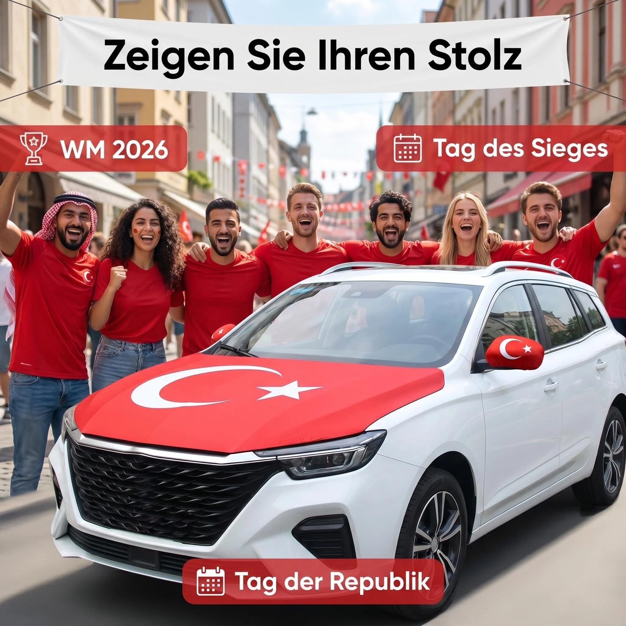 Türkei Flagge für Auto und 2 Spiegelfahne, Fanartikel Türkei mit Türkische Flagge Design,Türkei Flaggentag Fanartikel Auto, Bayrak Autospiegel Fahne, Überzieher Hülle für Motorhaube