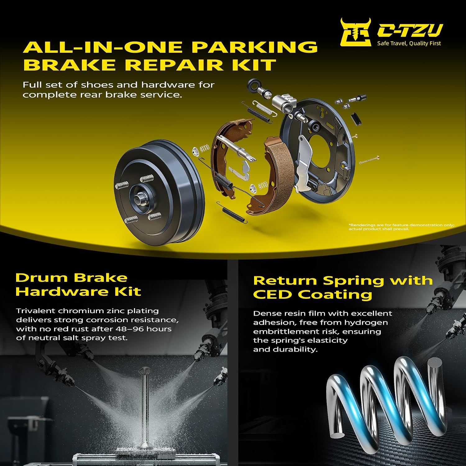 17752B Rear Parking Brake Shoes Set with Hardware Kit Compatible with Ford Expedition F-250 F-150 1997-2008 Lincoln Town Car Mark LT Navigator 1998-2011 - Replaces BS752 S752 752PG H7361 118.65007