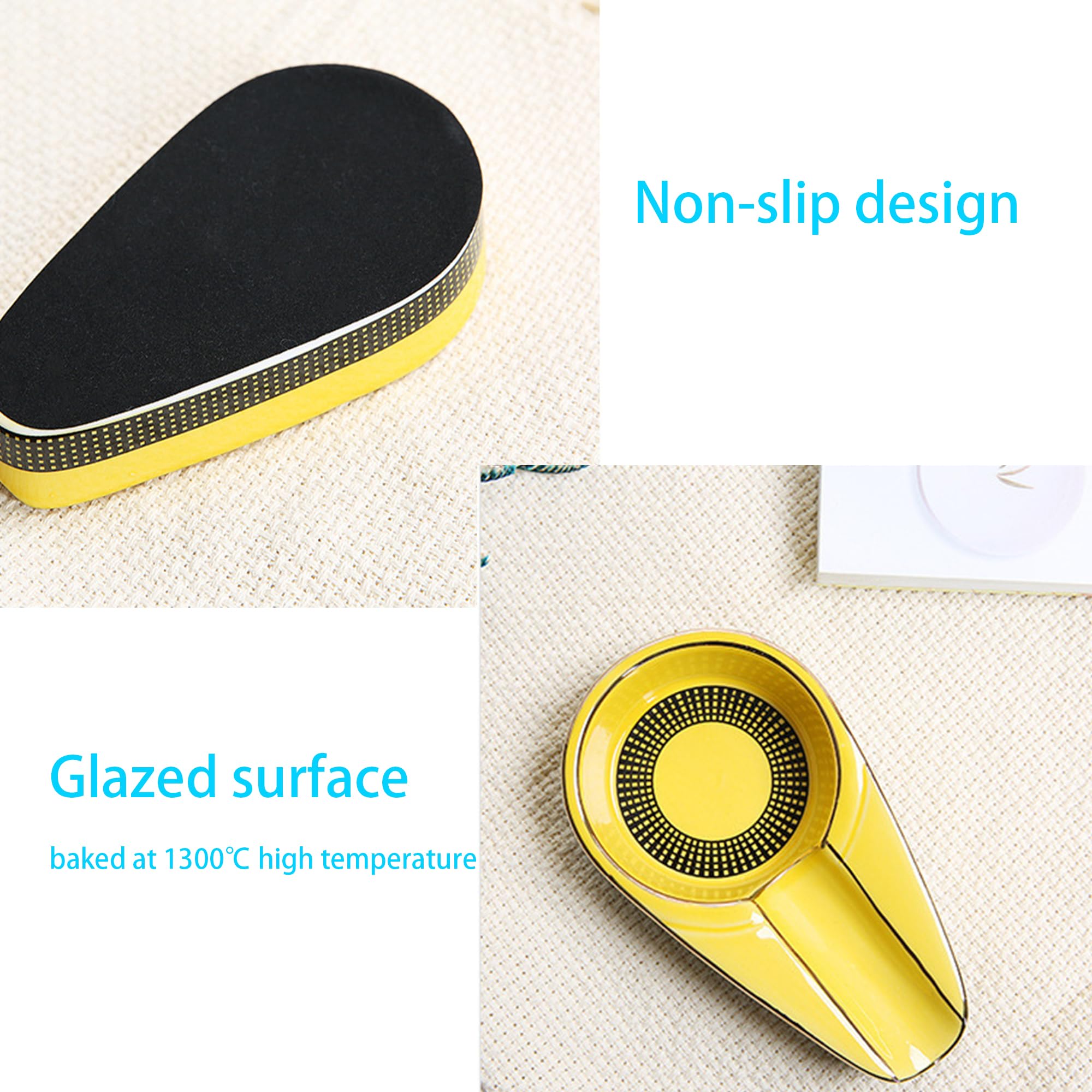 Posacenere Da Viaggio In Ceramica - Nero Con Finiture Dorate, Portatile Per Sigari