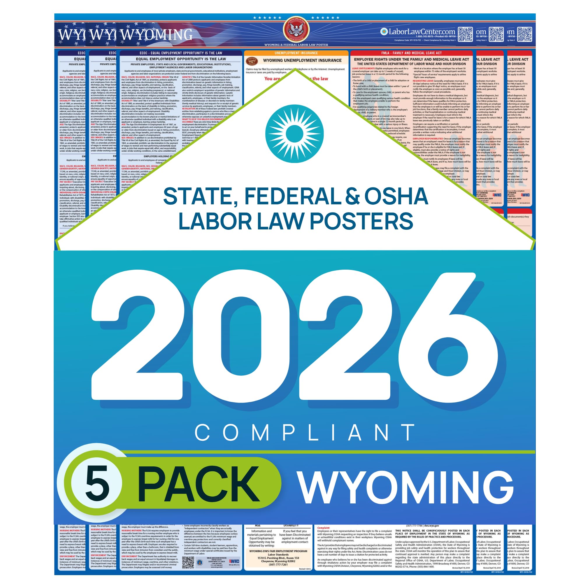 Labor Law Posters Wyoming 2026, 5-Pack, State, Federal Workplace Notices