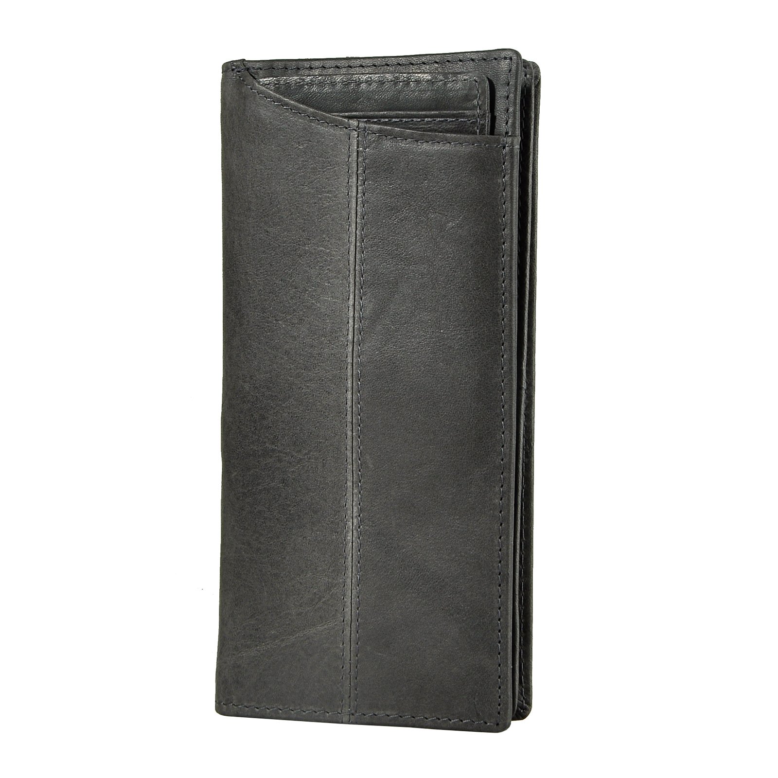 Le'aokuu Mens Leather Zipper Pocket Id Business Card Case Holder Organizer Wallet Phone Case Designer Bifold Checkbook Purse