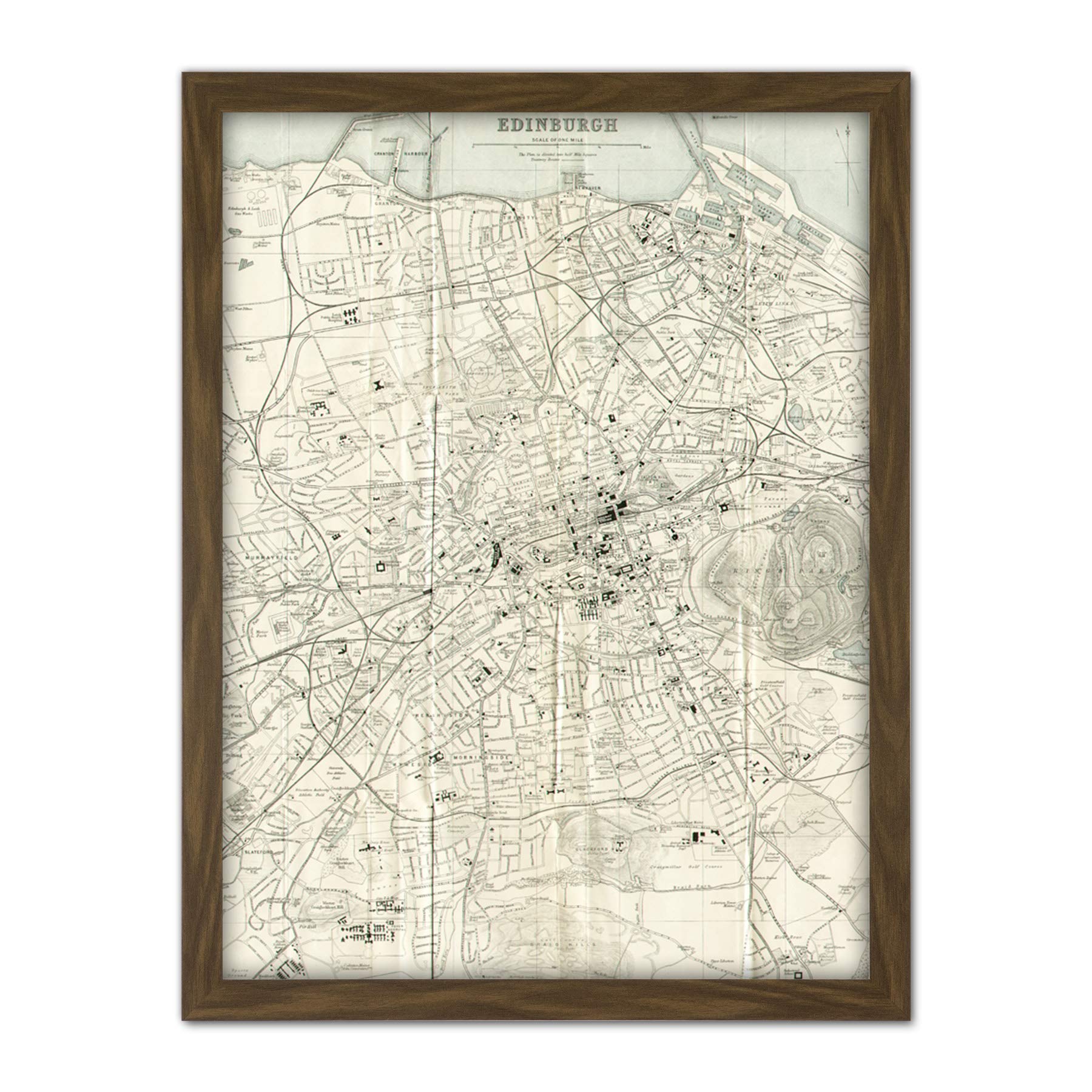 Artery8 Framed Brown 18X24 Map 1935 Edinburgh City Scotland Plan Chart Artwork Framed Wall Art Print 18X24 Inch