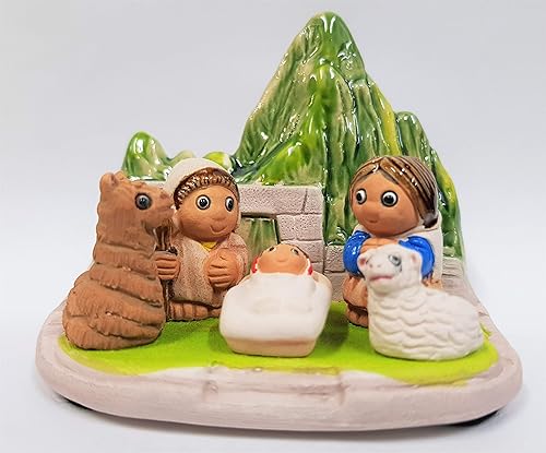 Miniatura 2 de Machu Picchu Nativity Scene - Handmade in Clay - 1 Block - 3.15"X2.15"X3.15" high, Peru, Ruins, Incas, Andes, Llama, Sheep, Peruvian