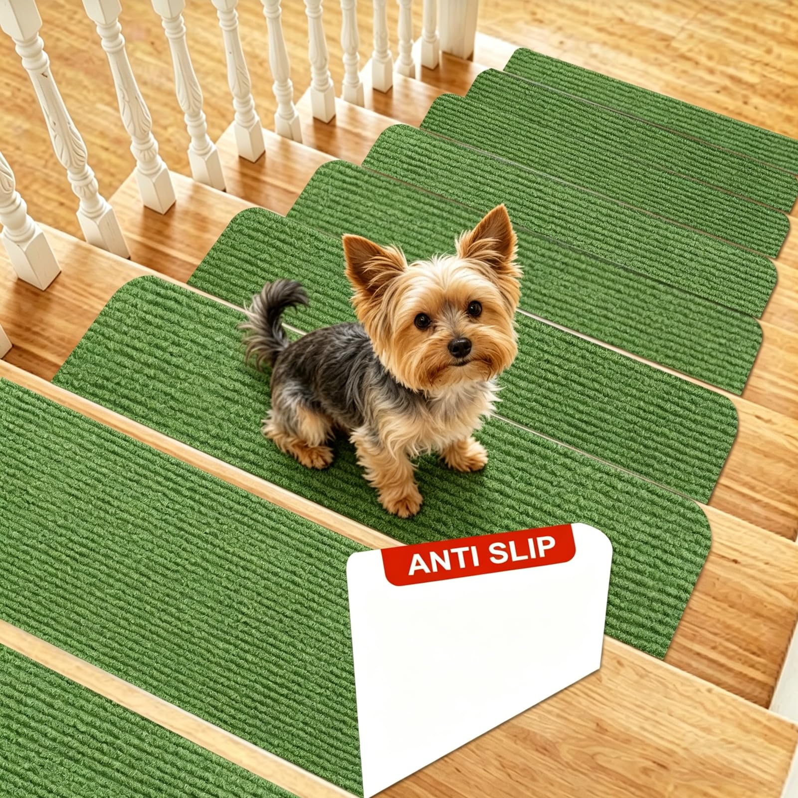 15Pcs Stair Treads Carpet 76x20cm Non-Slip Stair Runner Indoor(Green)
