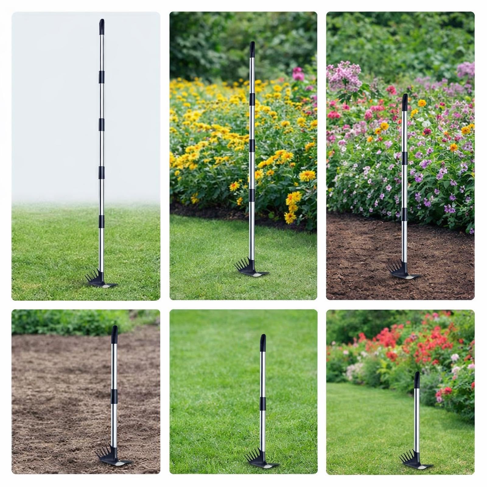Rastrillo Manual para Desherbar con Mango Desmontable de Acero Al Carbono, de Jardín de Doble Propósito para Y Desherbar, Herramienta para