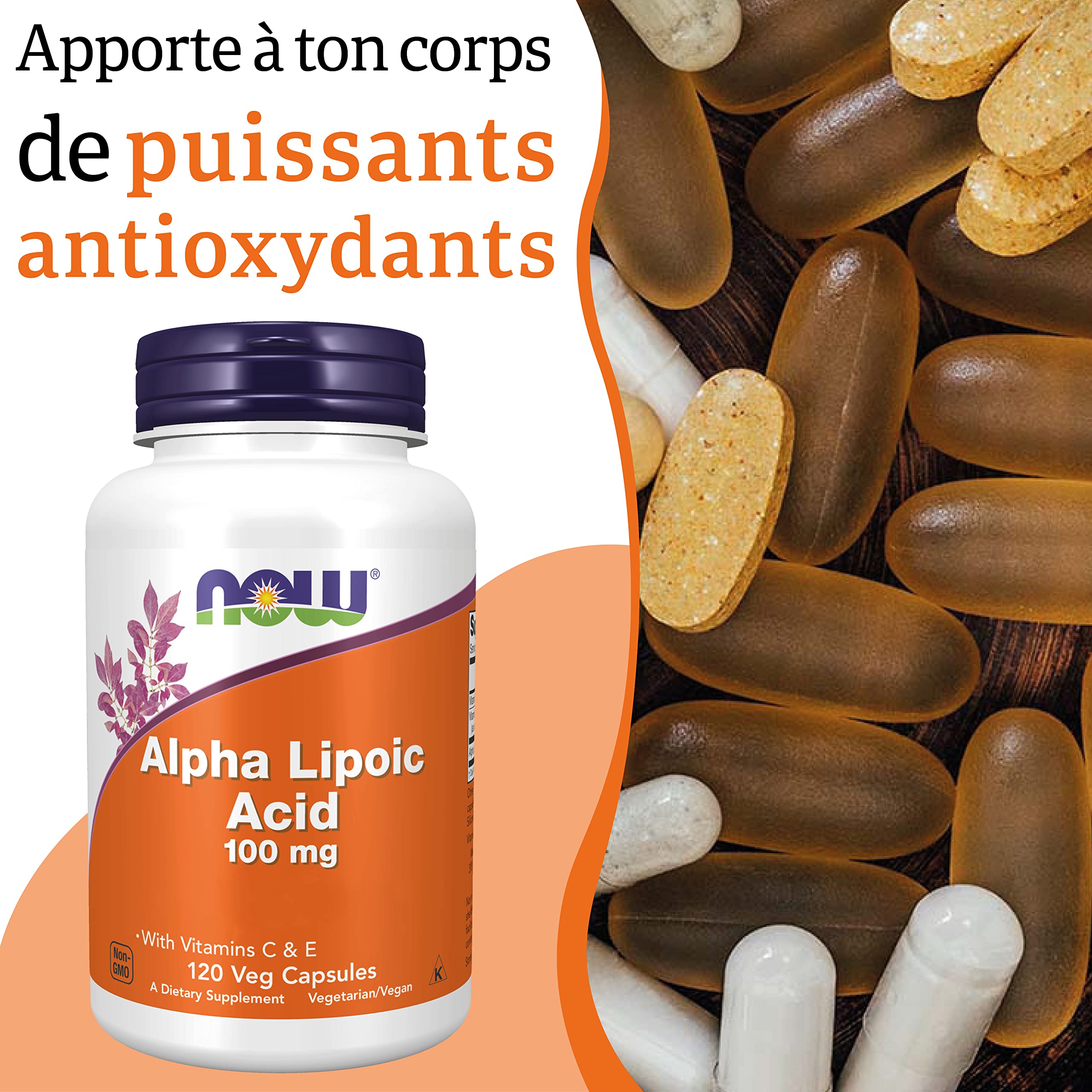Now Foods, Alpha-Lipoic Acid (Acide Alpha-Lipoïque), 100mg, 120 Capsules végétaliennes, Testé en Laboratoire, Sans Gluten, Sans Soja, Sans OGM