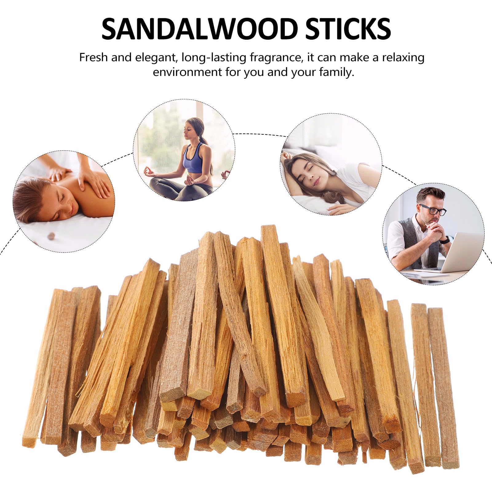 Varillas Relajante, 1 y Bolsa Respiración Aroma Refrescante de Incienso de Sándalo Aromaterapia de Tiras de Madera para Casera para Meditación y Hogar