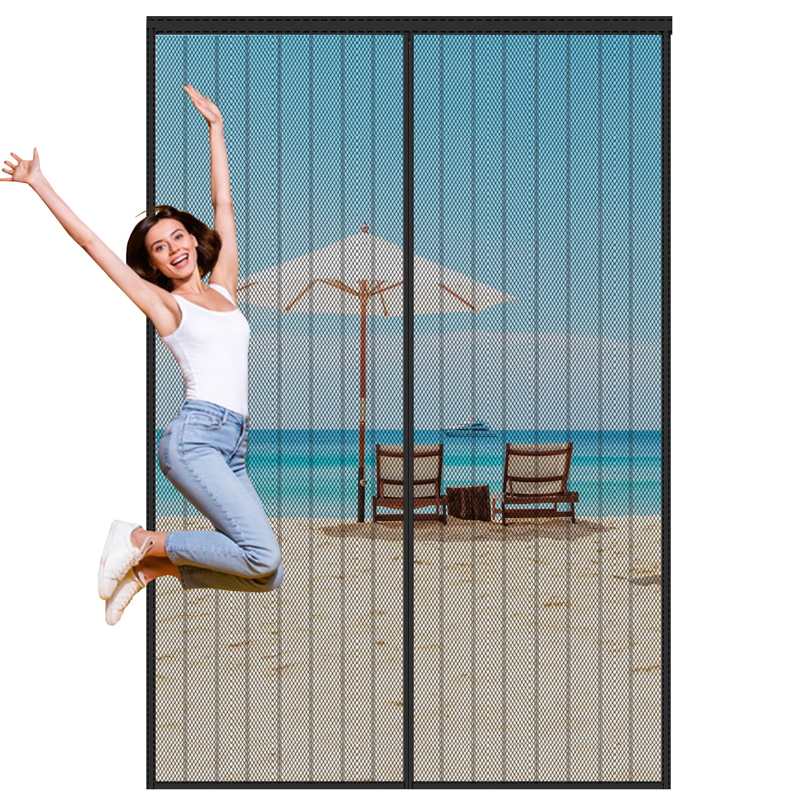 Magnetic Fly Screen Door,Fly Screens for Doors,Heavy Duty Bug Mesh Curtain with Powerful Magnets,Anti Mosquito Mesh Fly Curtain,Fly Nets for Doors Without Drilling,Keep Fly Bug Out,110x240cm,Black — image 1
