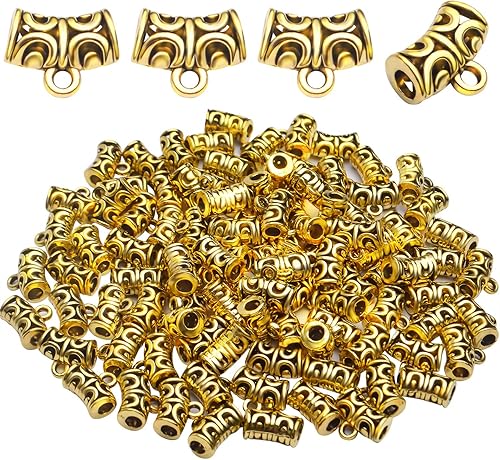 Cuentas de balas, 100 cuentas de conector de oro antiguo tibetano, eslabones curvados y espaciadores huecos con lazo para hacer joyas, pulseras,
