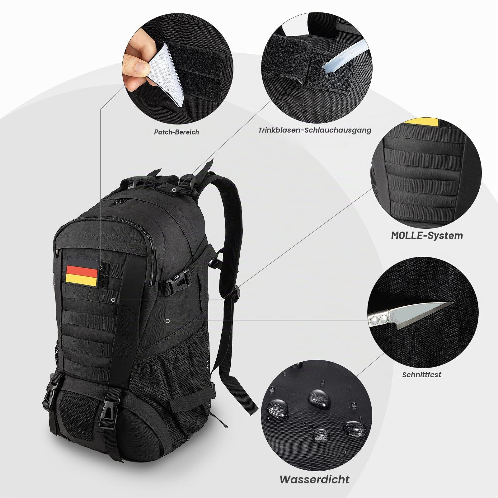 Jueachy Militär Rucksack Herren 30L Wasserdicht Molle Tactical Backpack Military Rucksack Große Kapazität Taktischer Rucksack Outdoor Wanderrucksack Trekkingrucksack für Assault Wandern Reisen Camping