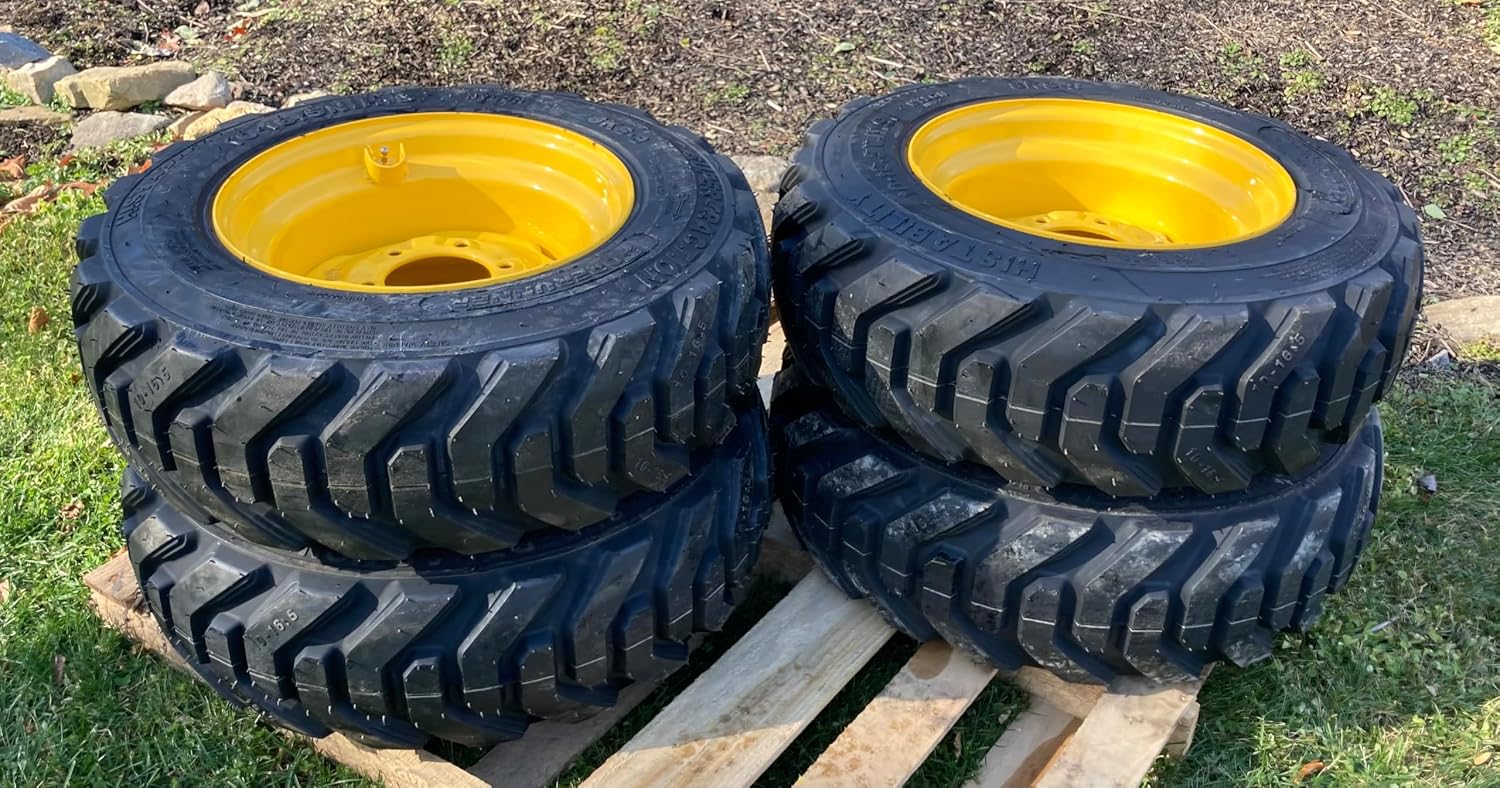 (1) HD 10-16.5 Forerunner SKS-8 Skid Steer Tire on Wheel/Rim (6 lug) for New Holland L553, L555, LX465, LX485, LS140, LS150 & more -12PLY -10X16.5 (Left Side Mount)
