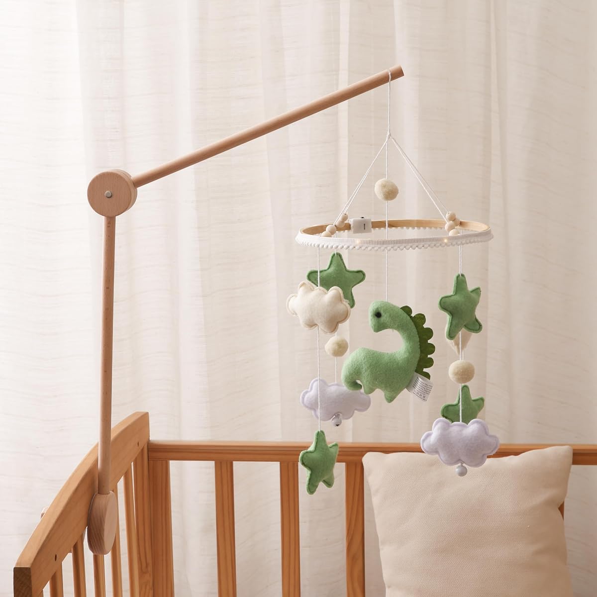 Crib Mobile Arm Wooden Holder - Baby Mobile Hanger with 360° Vertical Adjustment, Stabilizing Attachment for Added Safety, Mobile Arm for Crib, Sturdy & Secure Design for Nursery Mobile