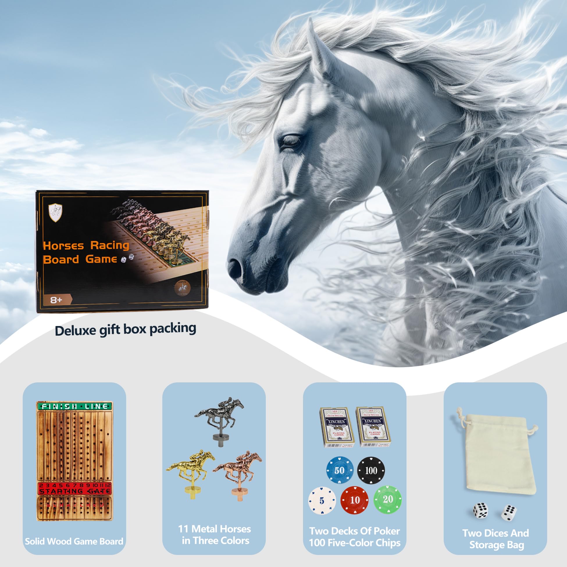 Dreamplay Gifts Horse Racing Game,Luxury Horse Racing Board Game,with 11 Luxury Metal Horses - Image 2