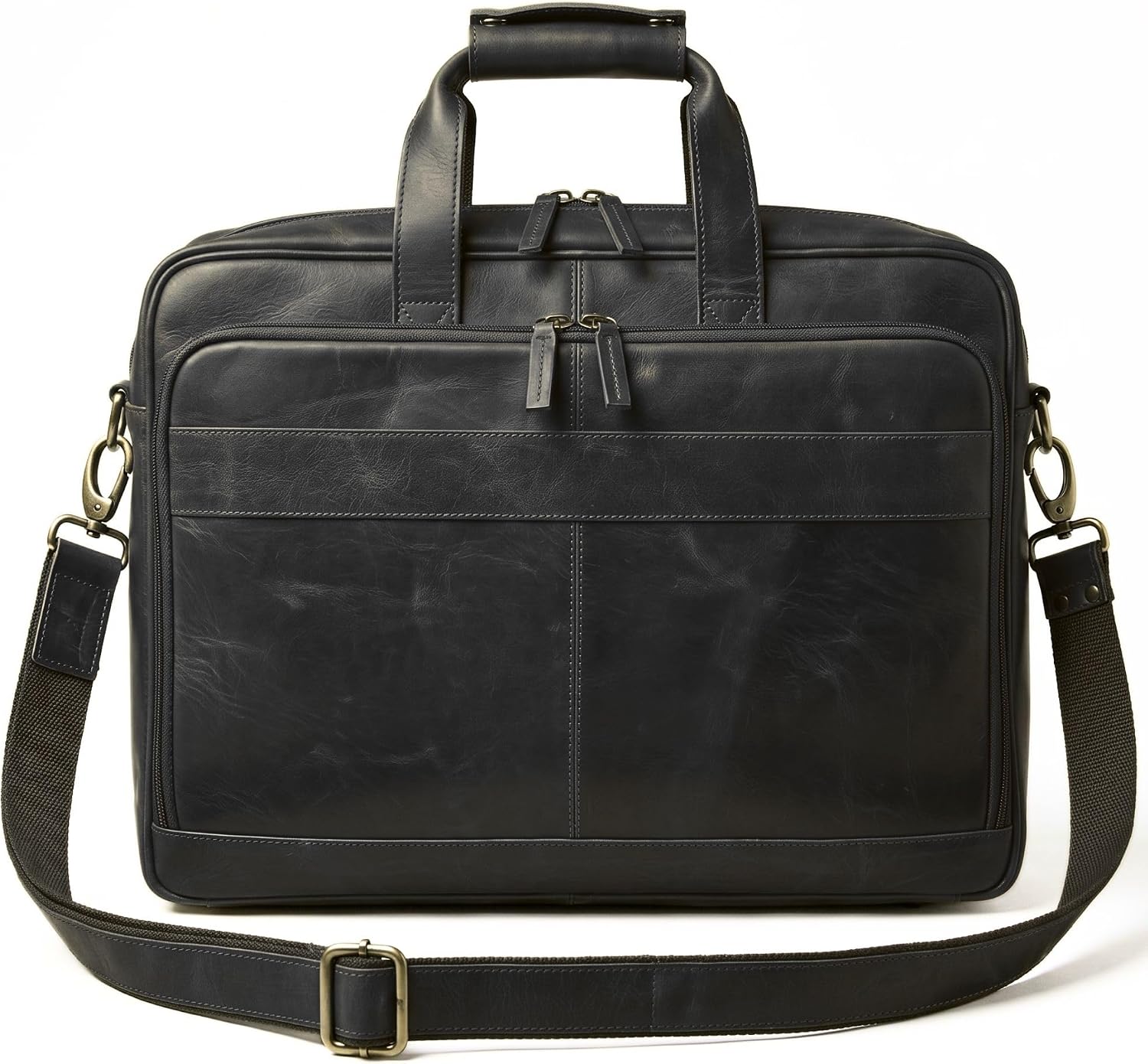 Genuine Leather Briefcase for Men, 15.6 Inch Laptop Business Work Bag with Luggage Strap, Vintage Brown