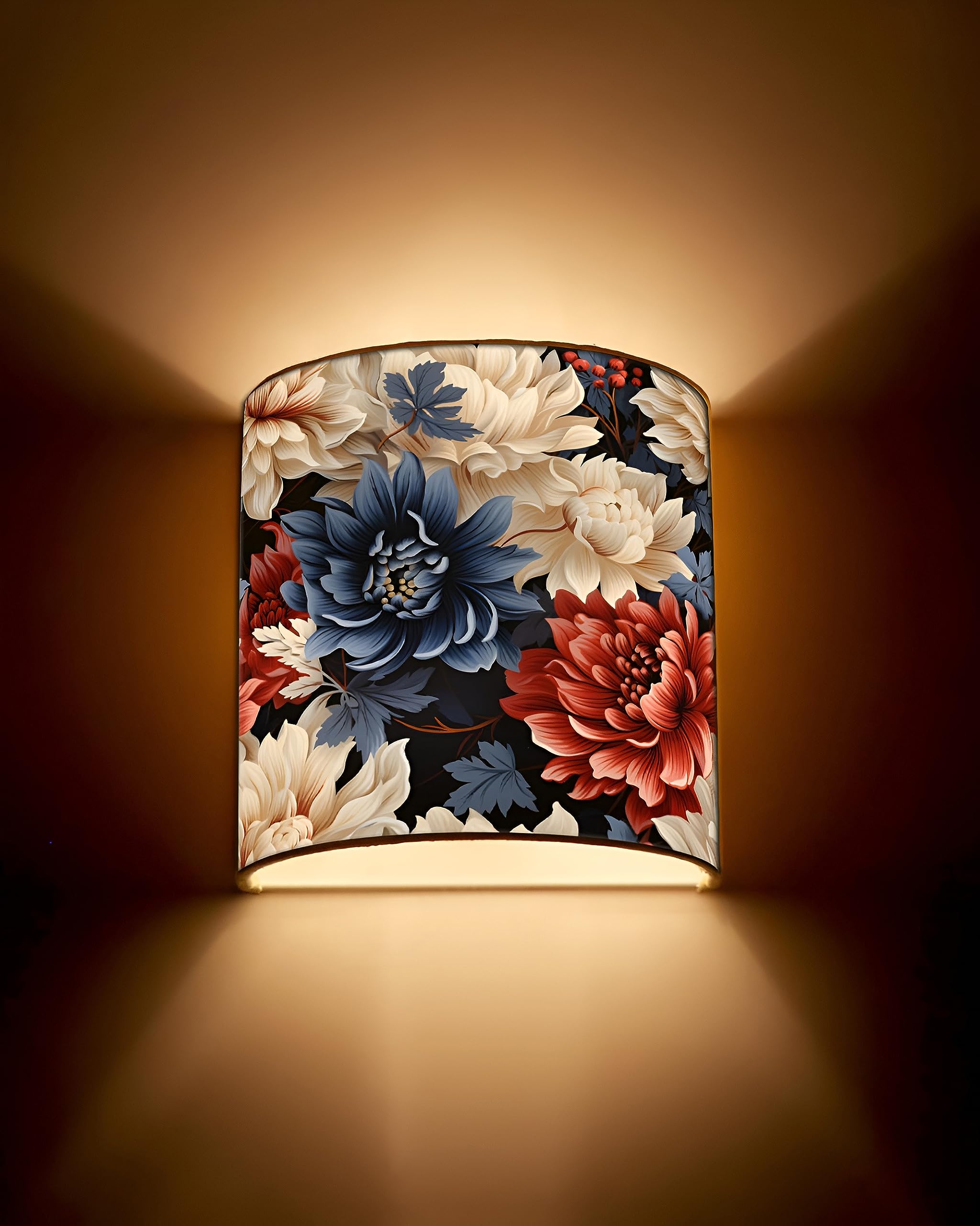 DEC ABODE Wall Lamp Shade, Deer Shadow Designer Wall Mounted Half Lamp Shade for Bedroom, Bedside Lamp Sconces with Holder & Fitting (Red)