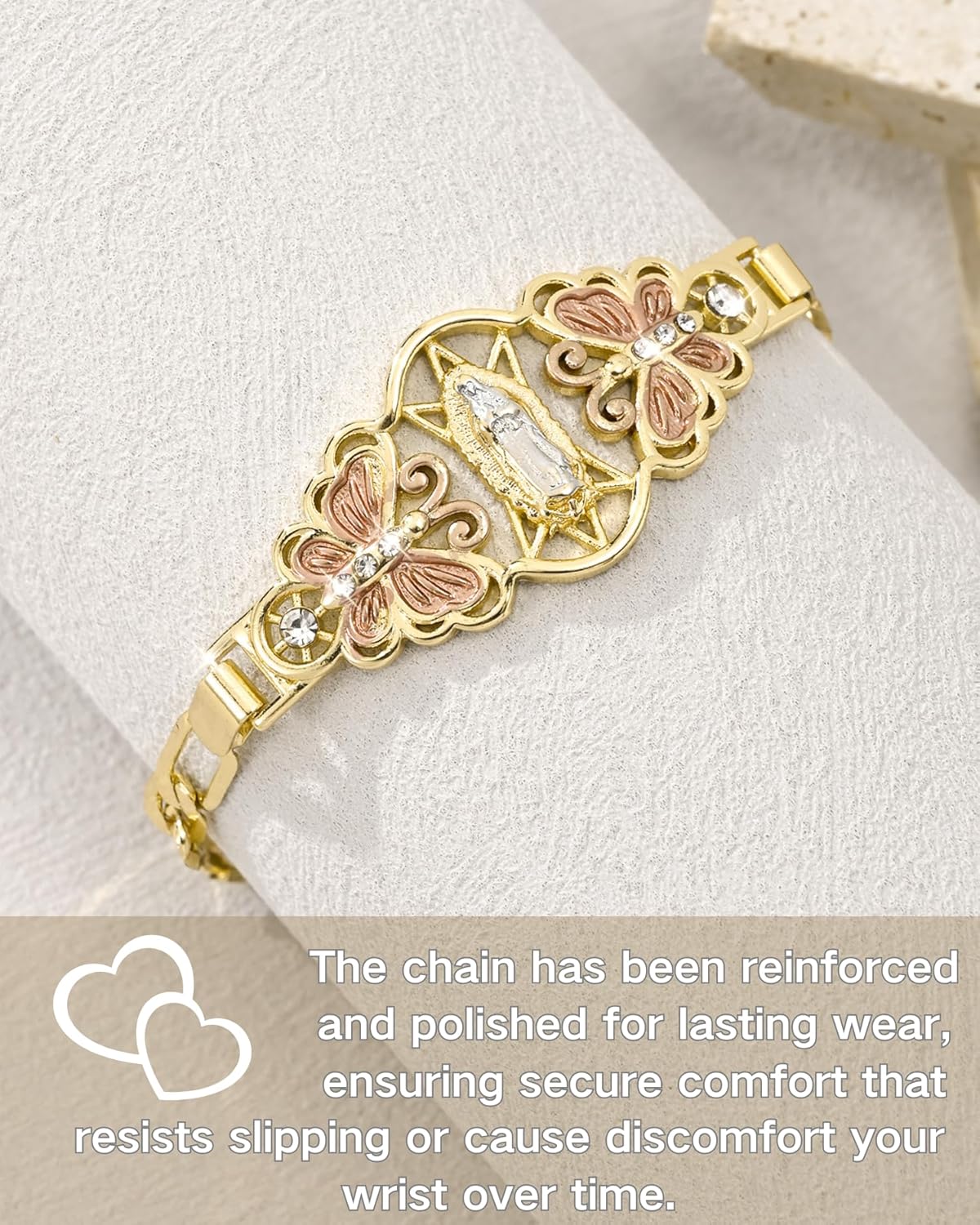 J&H DiaJuvelo Virgin Mary Bracelet for Women Catholic Trendy Cubic Zirconia Christian Dainty Charm Rhinestone Gold Jewelry Mujer Virgen de Guadalupe Pulseras Holy Gifts - Image 6