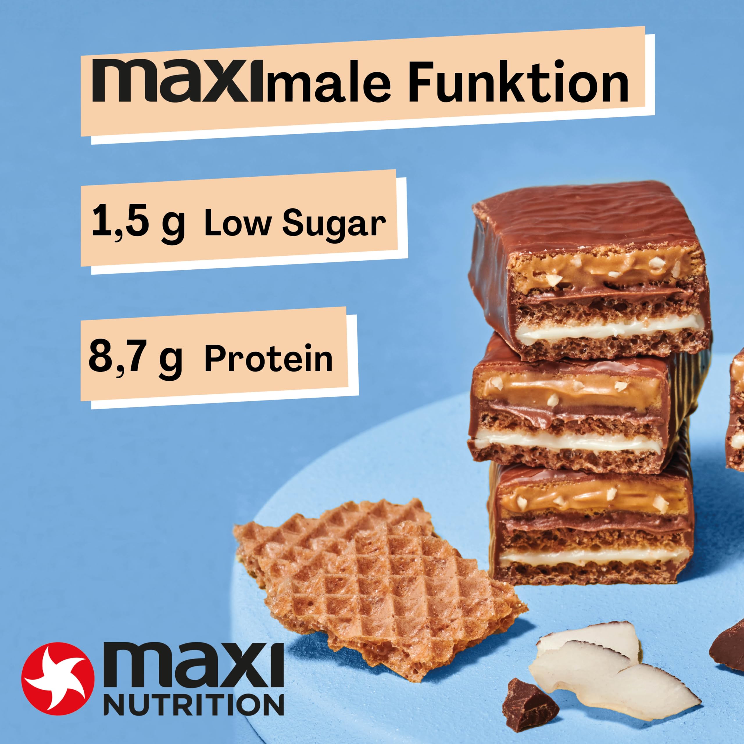 MaxiNutrition Milk & Coconut Protein Waffle Bar, 22% Eiweiß, 174 kcal, (12 Eiweißriegel x 40g), Ohne Zuckerzusatz