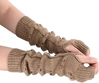 Bewudy Khaki Grunge Fingerless Arm Gloves for Women - Crochet Fairy Grunge Style, Flexible & Warm