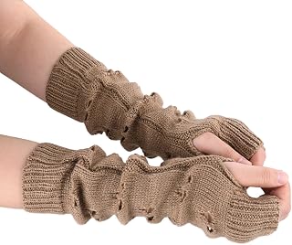 Bewudy Khaki Grunge Fingerless Arm Gloves for Women - Crochet Fairy Grunge Style, Flexible & Warm