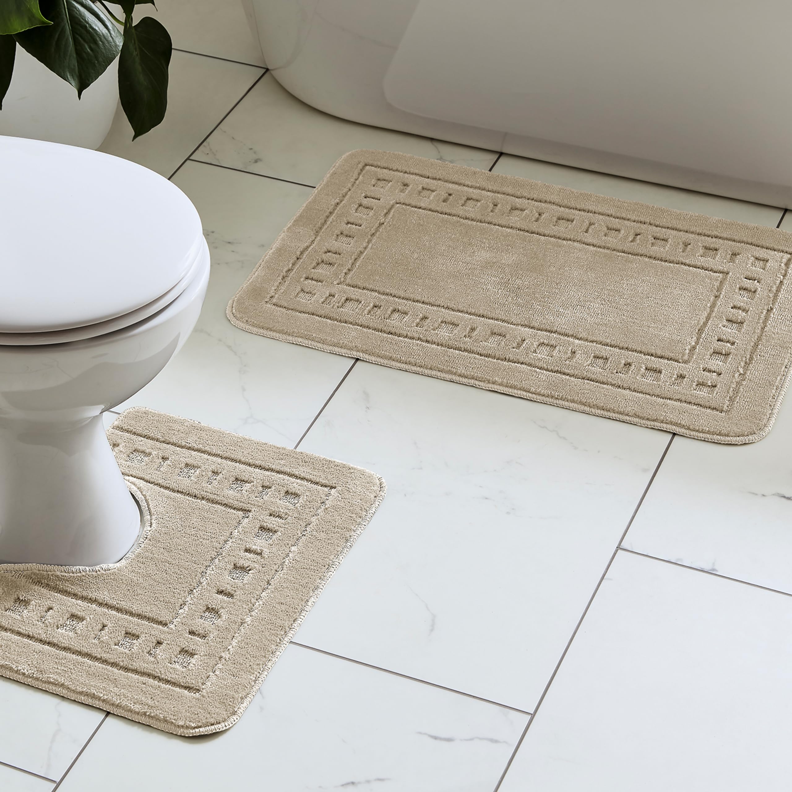 Catherine Lansfield Armoni Bath Mat And Pedestal Set Natural