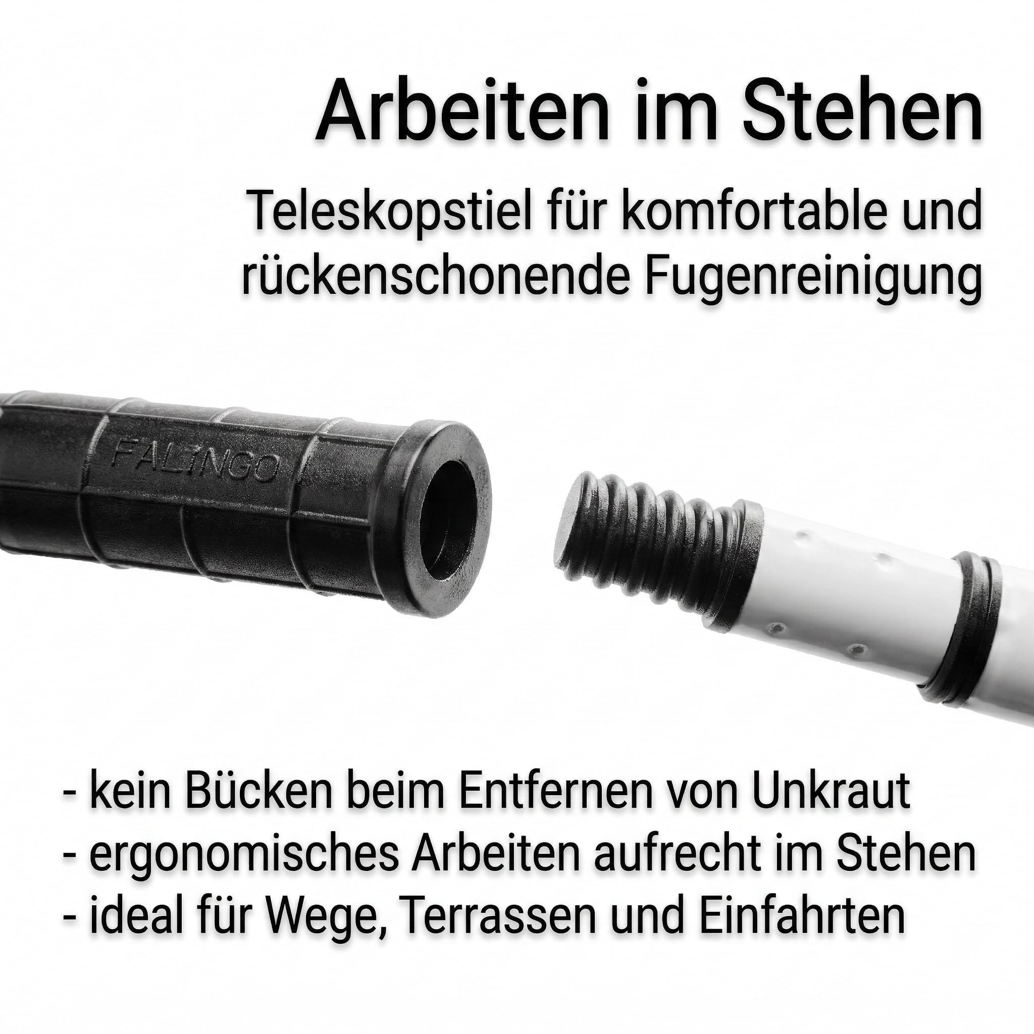 Fugenkratzer mit Stiel Fugenreiniger Unkrautkratzer Schneide aus Vollhartmetall verschleißfest wendbar Handgriff inkl. Teleskopstiel und Ersatzschneide