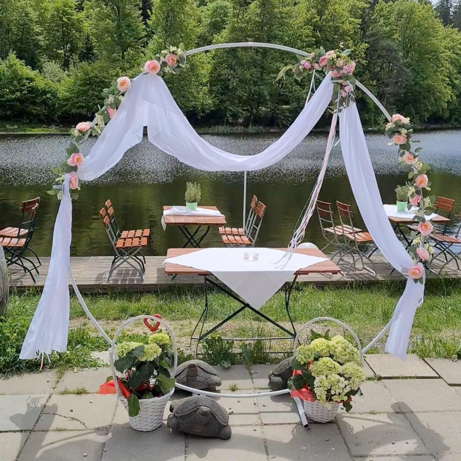 HJXGQJM Stojak na łuk ślubny, stojak na łuk balonowy, metalowy stojak na obręcze do balonów, rama z łukiem kwiatowym, łuk ogrodowy z podstawą, na urodziny, baby shower, dekoracje imprezowe (biały, 220