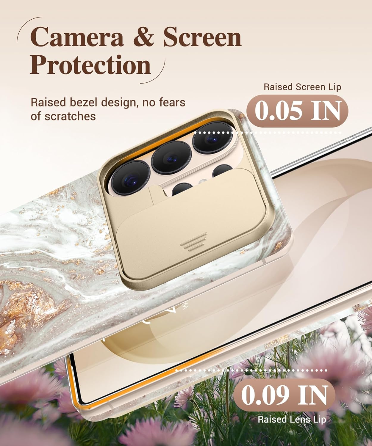 GVIEWIN for Samsung Galaxy S26 Ultra Case with Slide Camera Cover, [Screen Protector] [Shockproof Military Grade Drop Protection] Marble Slim Fit Hard PC Phone Cover S26 Ultra 6.9" 2026 (Pearlescent)