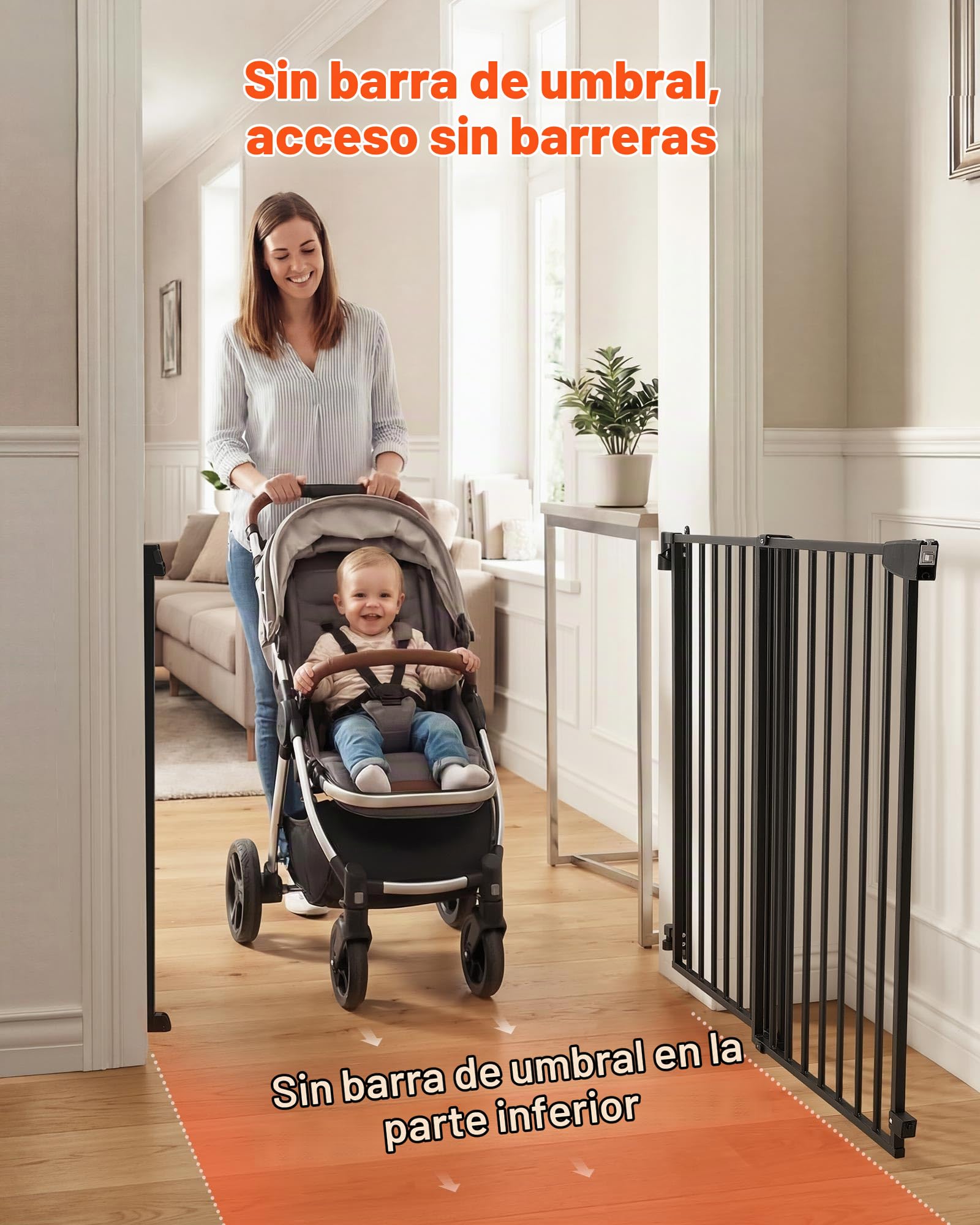 VEVOR Barrera de Seguridad para Niños, Alto de 920 mm, Ancho Ajustable de 778-1210 mm, Valla de Seguridad para Perros y Gatos, con Kit de Accesorios de Montaje, para Escaleras Puertas Hogar, Negro