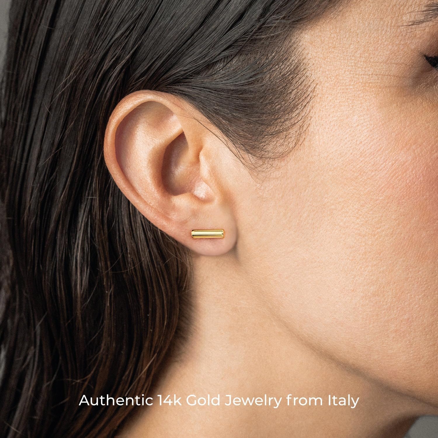 forme di Lucchetta - 14K Yellow Gold Bar Stud Earrings for Women - Italian Made Mini Studs - Real Solid Fine Jewelry