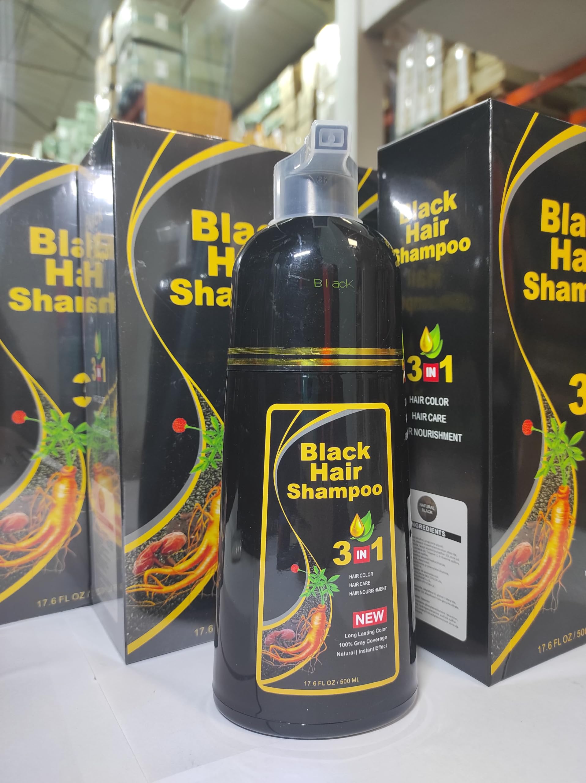 MayMax Champu para Canas 500 ml Negro - Formato Grande de Champu Cosmetico que Cubre las Canas Gradualmente en Cada Lavado, Tono Negro Natural, Uso Facil y Comodo