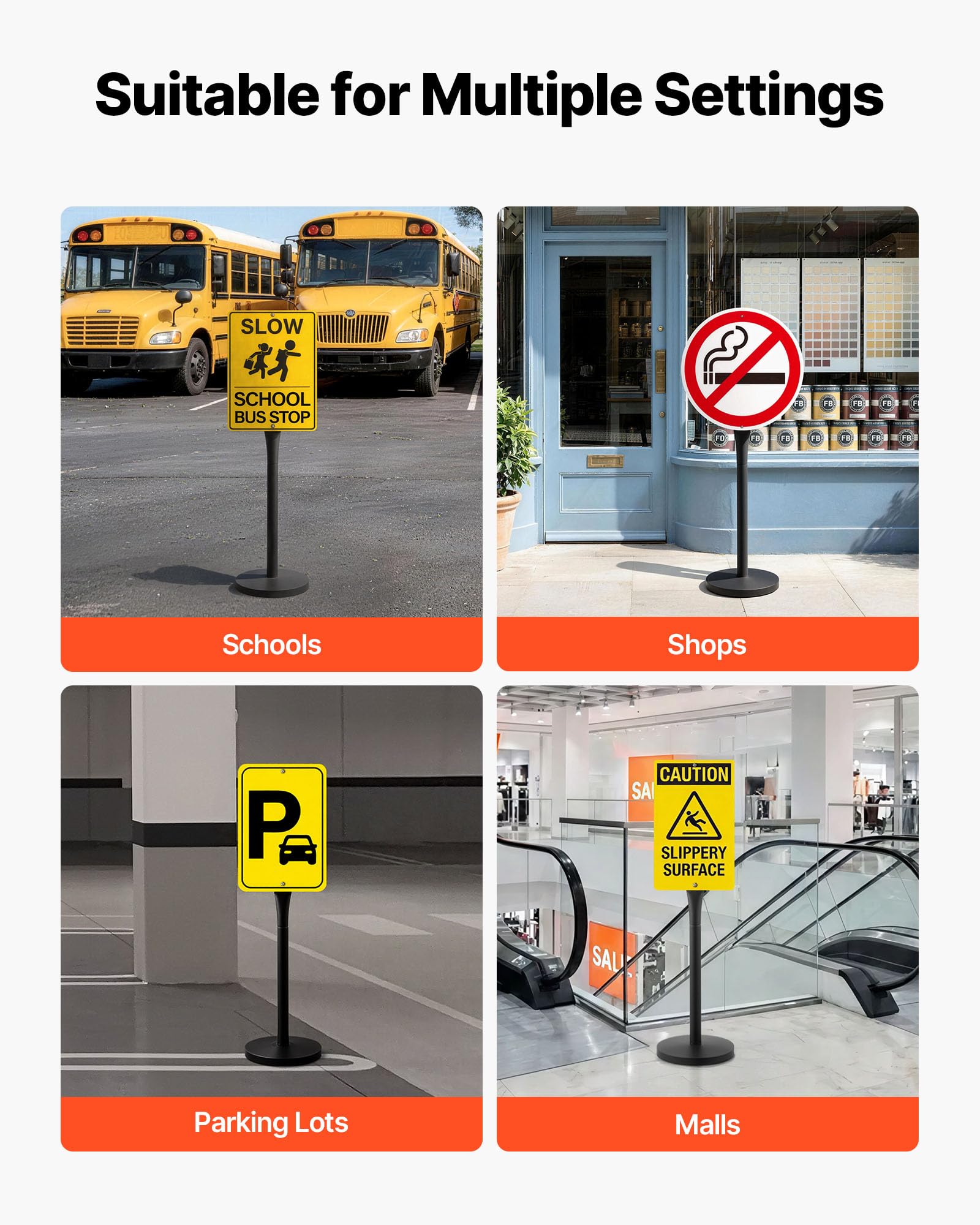 VEVOR Poteau pour Panneau Portable, Lot de 2, Support de Signalisation en Métal avec Base en Fonte Robuste, pour Parking, Avertissement, Avis, Usage Intérieur et Extérieur, Noir (Sans Panneau)