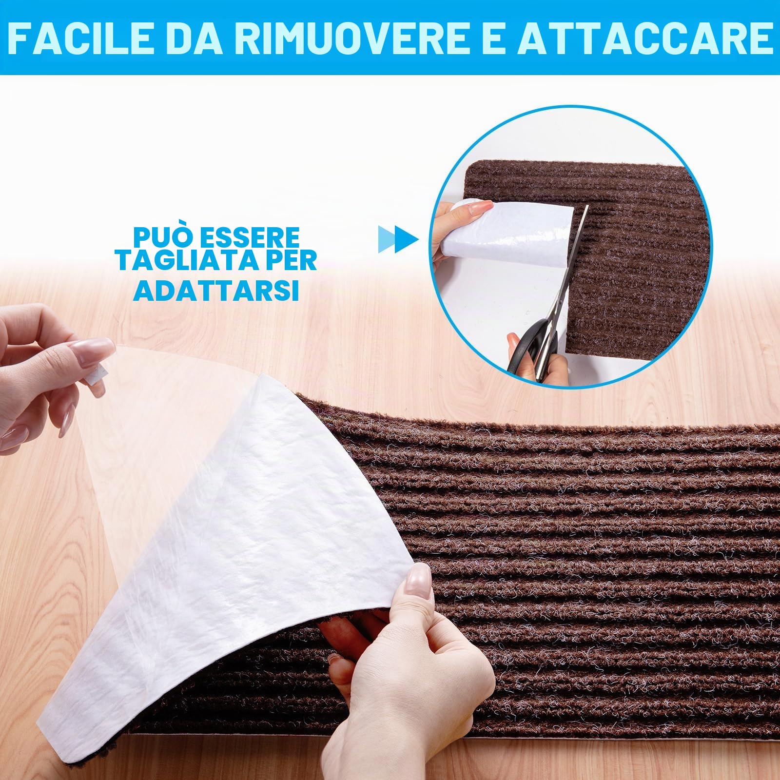 Spurtar Set di 15 Tappetini per Scale, 20 cm x 76 cm, Autoadesivi, per Interne, per Diversi Tipi di Scale, Marrone