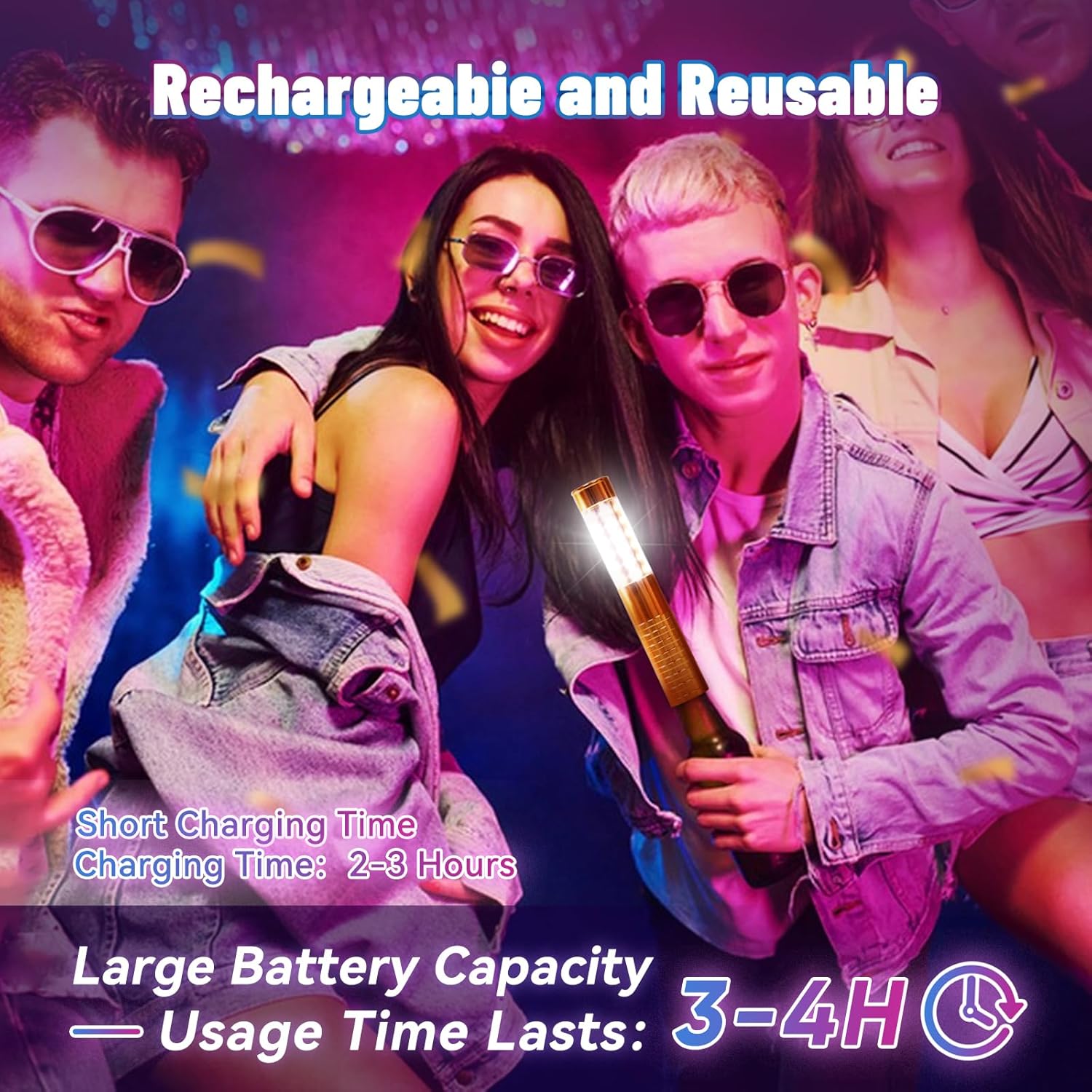 Bottle Service Lights Bottle Sparklers Rechargeable Bottle Girl Lights 2 Pieces Bottle Service for Bar Nightclub Concert Birthday Wedding Party Outdoors Strobe Baton
