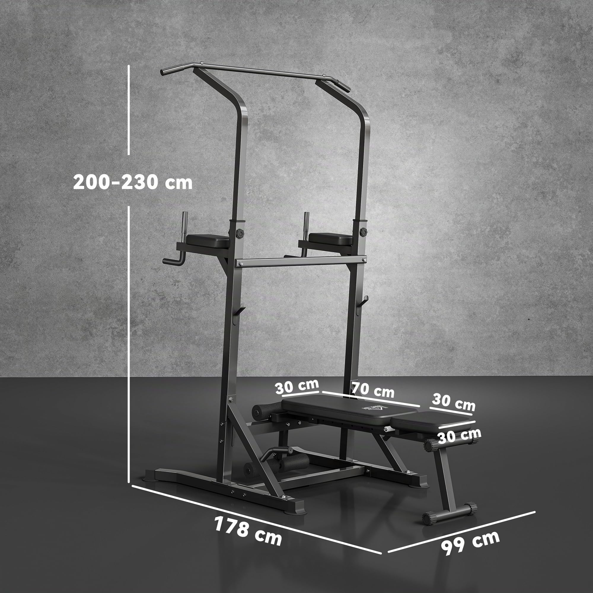HOMCOM Power Tower Pieghevole, Panca Piana Regolabile, Rack Palestra