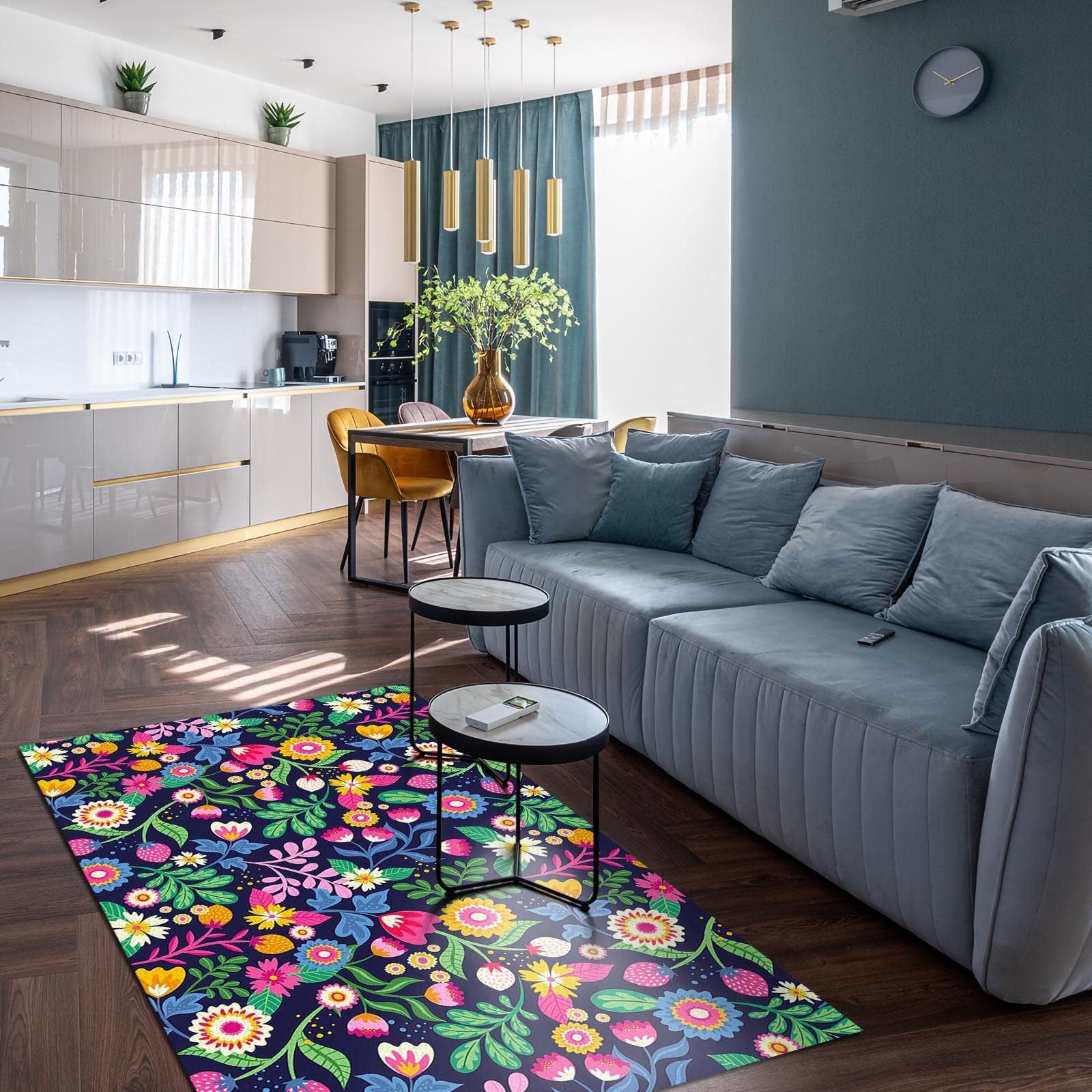 Amazon｜ラグカラフルなボヘミアン レインボー 幾何学模様 アート