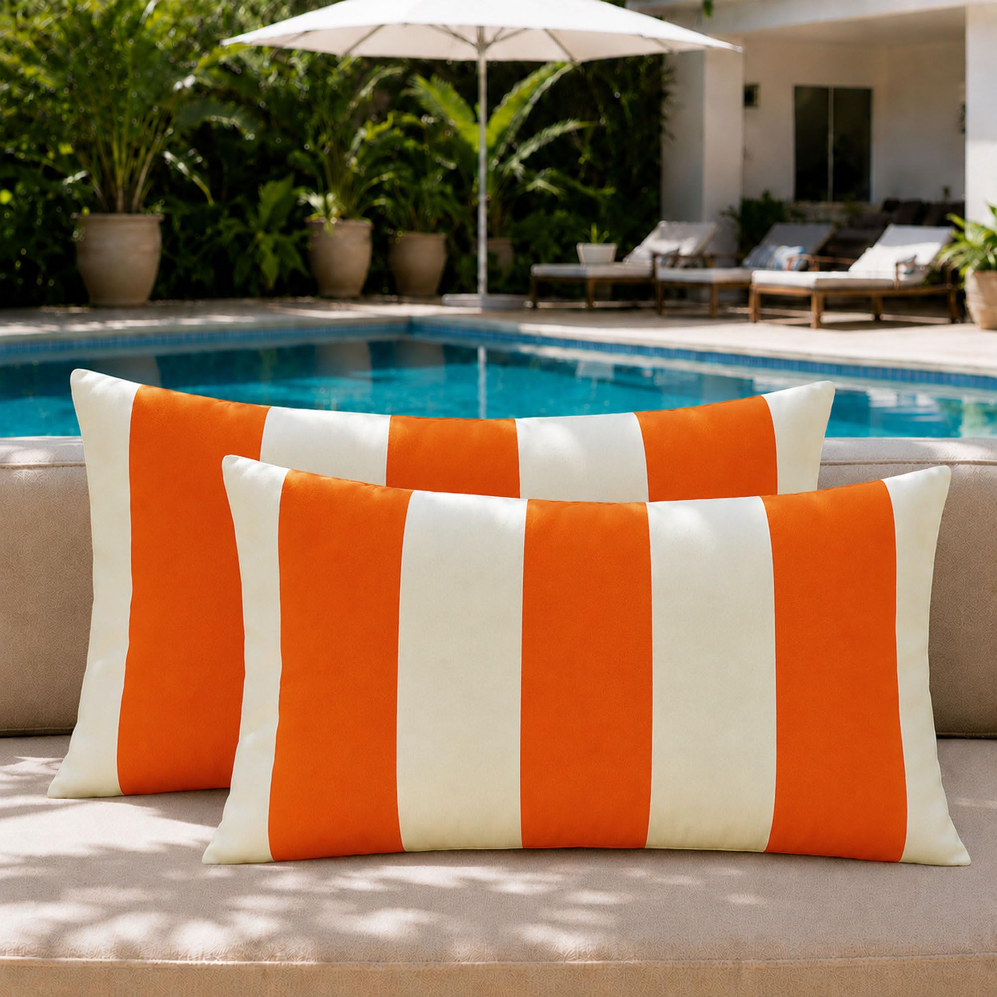 Allorry Outdoor Pillow Covers 12x20 Orange Striped Outdoor Decor JB007I12