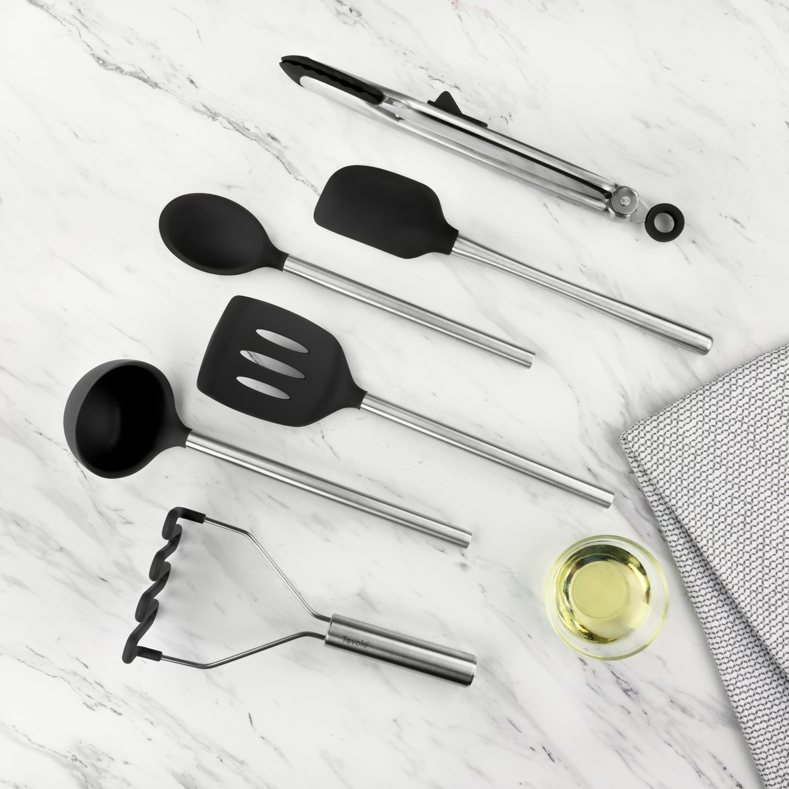 Tovolo 6-teiliges Premium-Silikonutensilien-Set (schwarz): Essentielle Küchenhelfer | Stabile Utensilien für Zuhause, Wohnung oder Studentenwohnheime