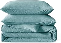 Vista 20 de BFS HOME Juego de funda de edredón de lino tamaño Queen - Mezcla suave y transpirable de algodón y lino, juego de ropa de cama de 3 piezas con 2