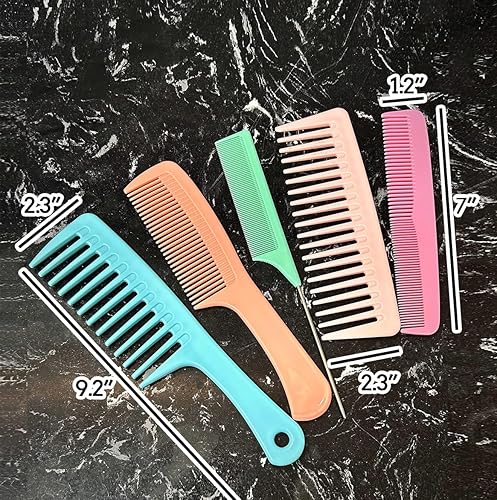 Miniatura 7 de Peines de pelo para mujeres y hombres, peine de dientes anchos grandes, dientes finos, peine de cola de rata, juego de peines para desenredar el