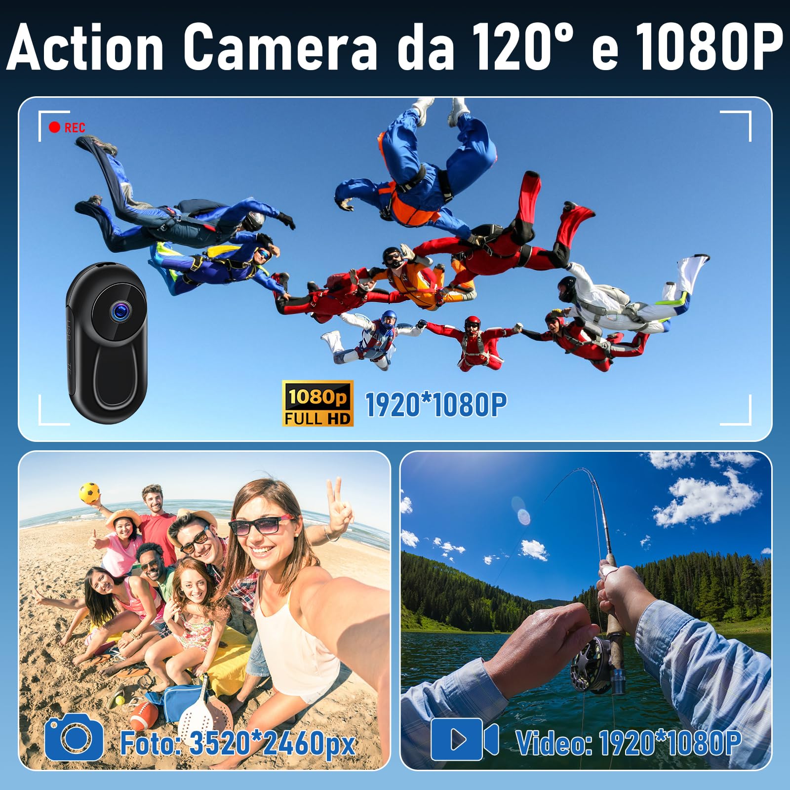 LXMIMI Mini Action Cam, Videocamera Sportiva HD 1080P - Nera | 120° Mini Action Cam con Display, Videocamera POV Portatile per Bicicletta, Casco da Moto, Escursionismo