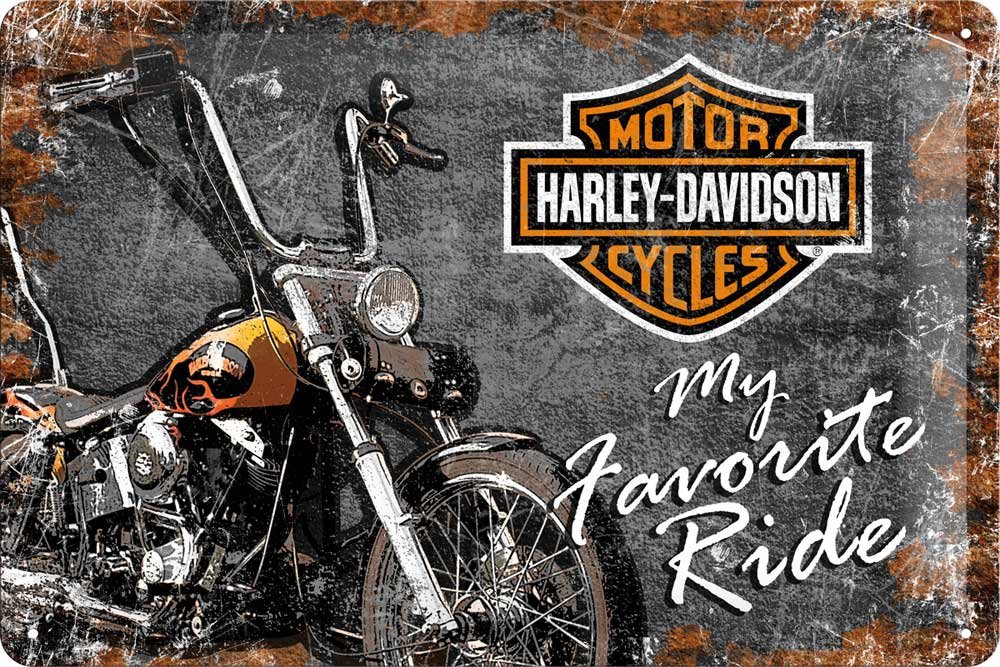 Retro Tin Sign – Harley-Davidson – Favourite Ride – Gift idea for biker, Metal Plaque, 20 x 30 cm