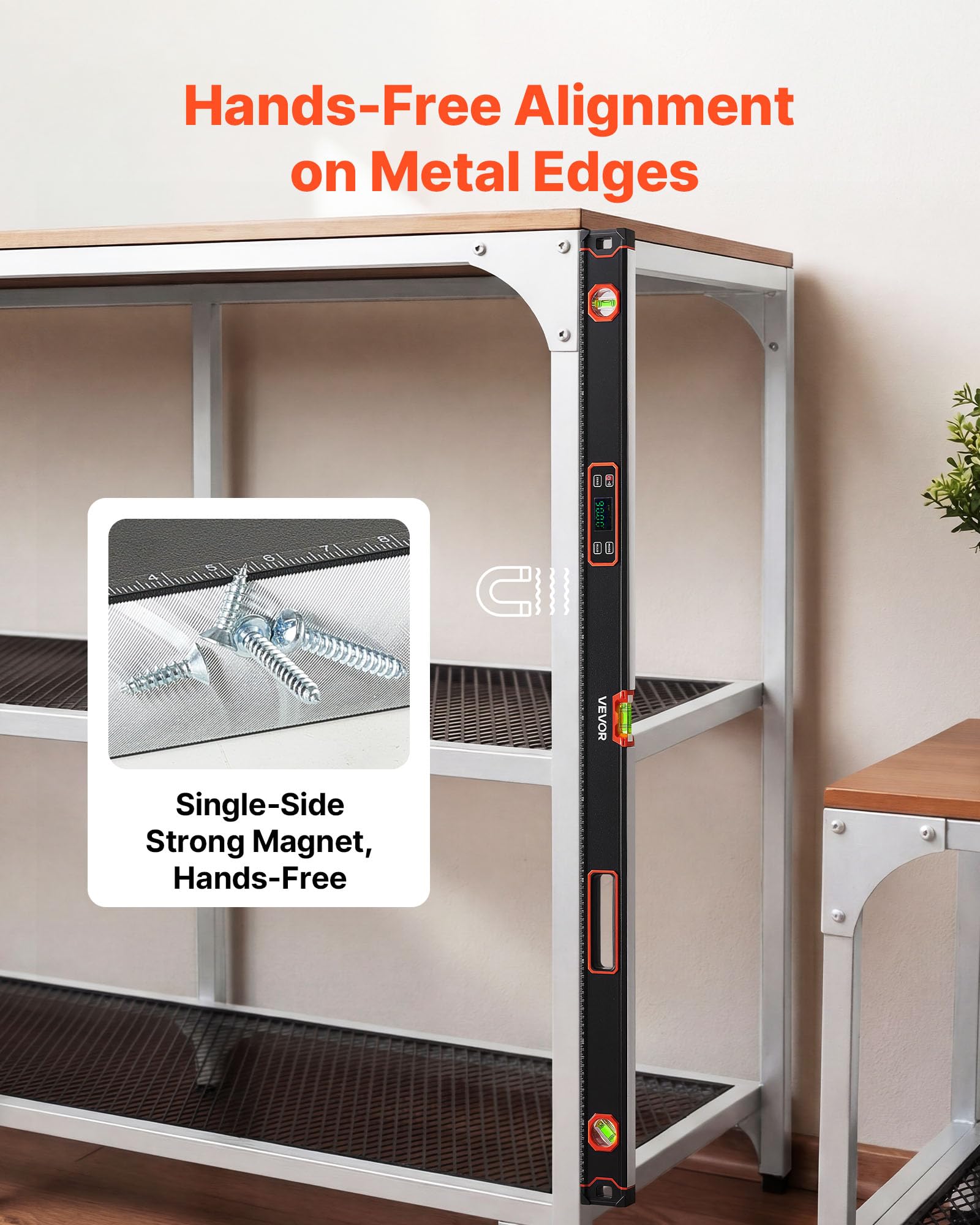 VEVOR Livella Digitale 1200 mm, Inclinometro Elettronica Magnetica ad Alta Precisione con Display LED Retroilluminato, Misurazione a 360°, Fiale a Bolla a 0°/45°/90°, IP54 per Edilizia e Falegnameria