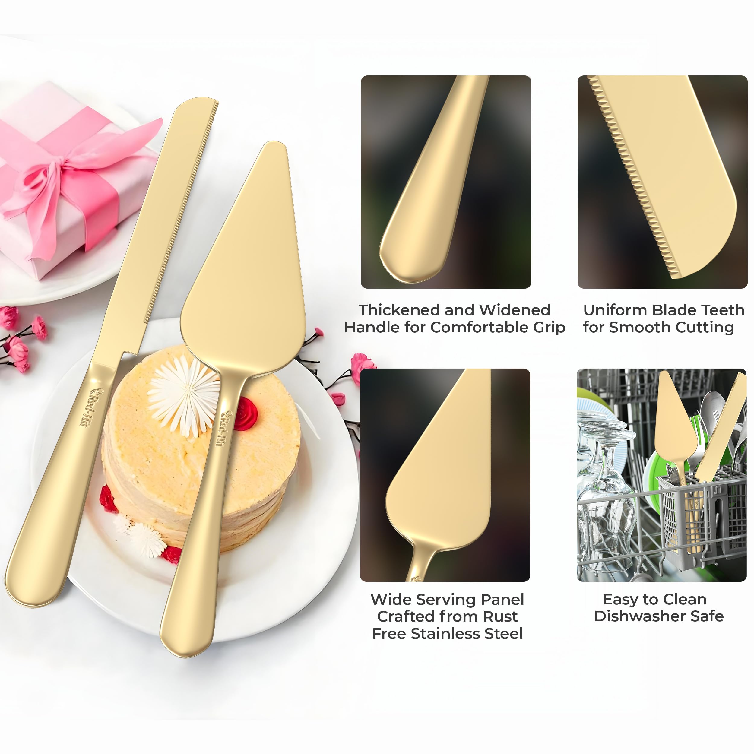 Wedding Cake Cutting Set - Elegant Gold Knife & Server -4