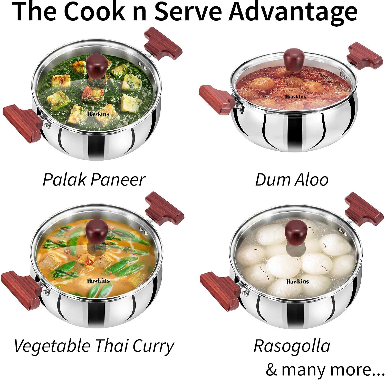 Hawkins 3 Litre Cook n Serve Handi, Triply Stainless Steel Handi with Glass Lid, Induction Sauce Pan, Biryani Handi, Saucepan, Silver (SSH30G)