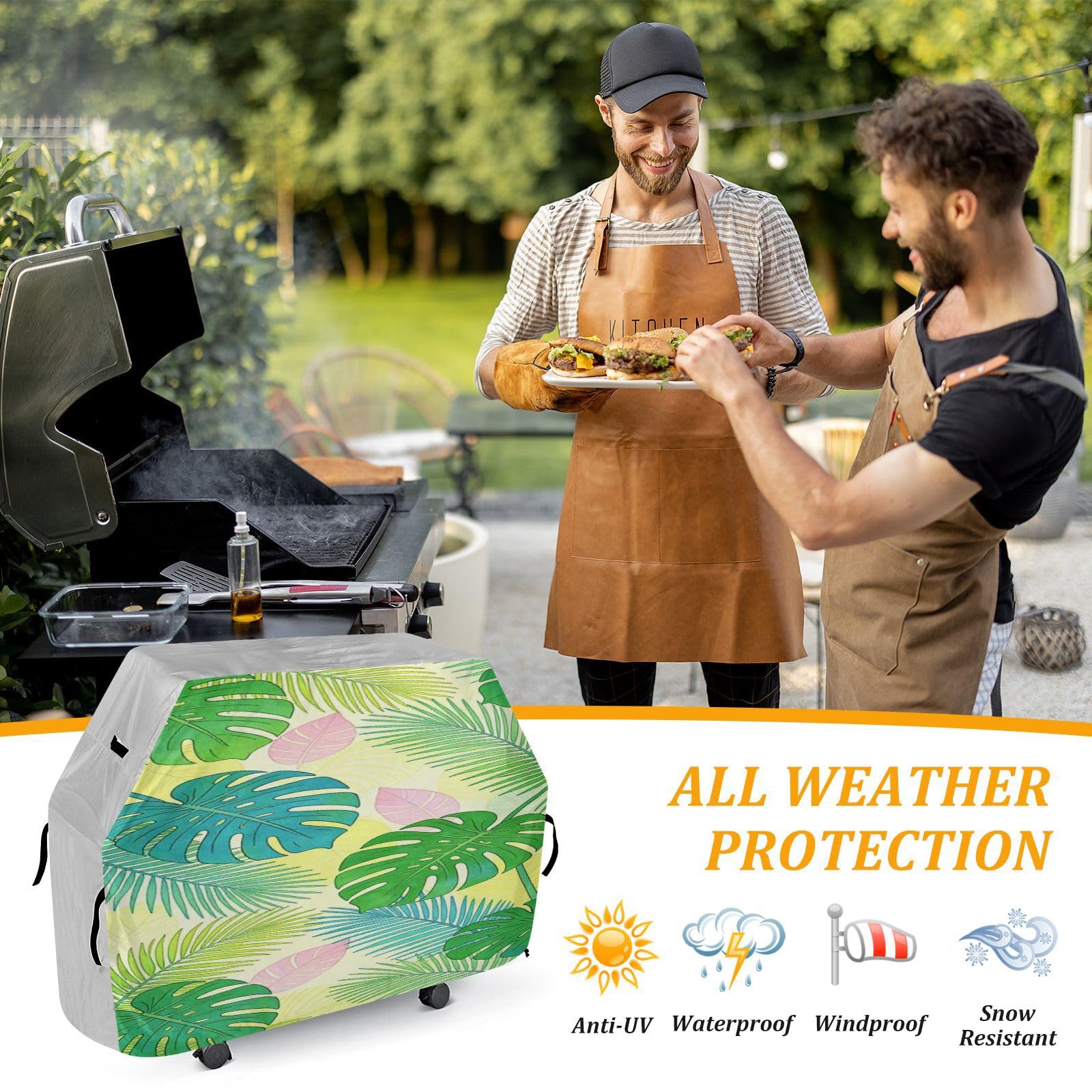 Grande copertura per griglia, 165 cm, resistente, antistrappo, resistente allo sbiadimento, per esterni, grande, copertura per griglia Sprint Monstera Leaf Summer