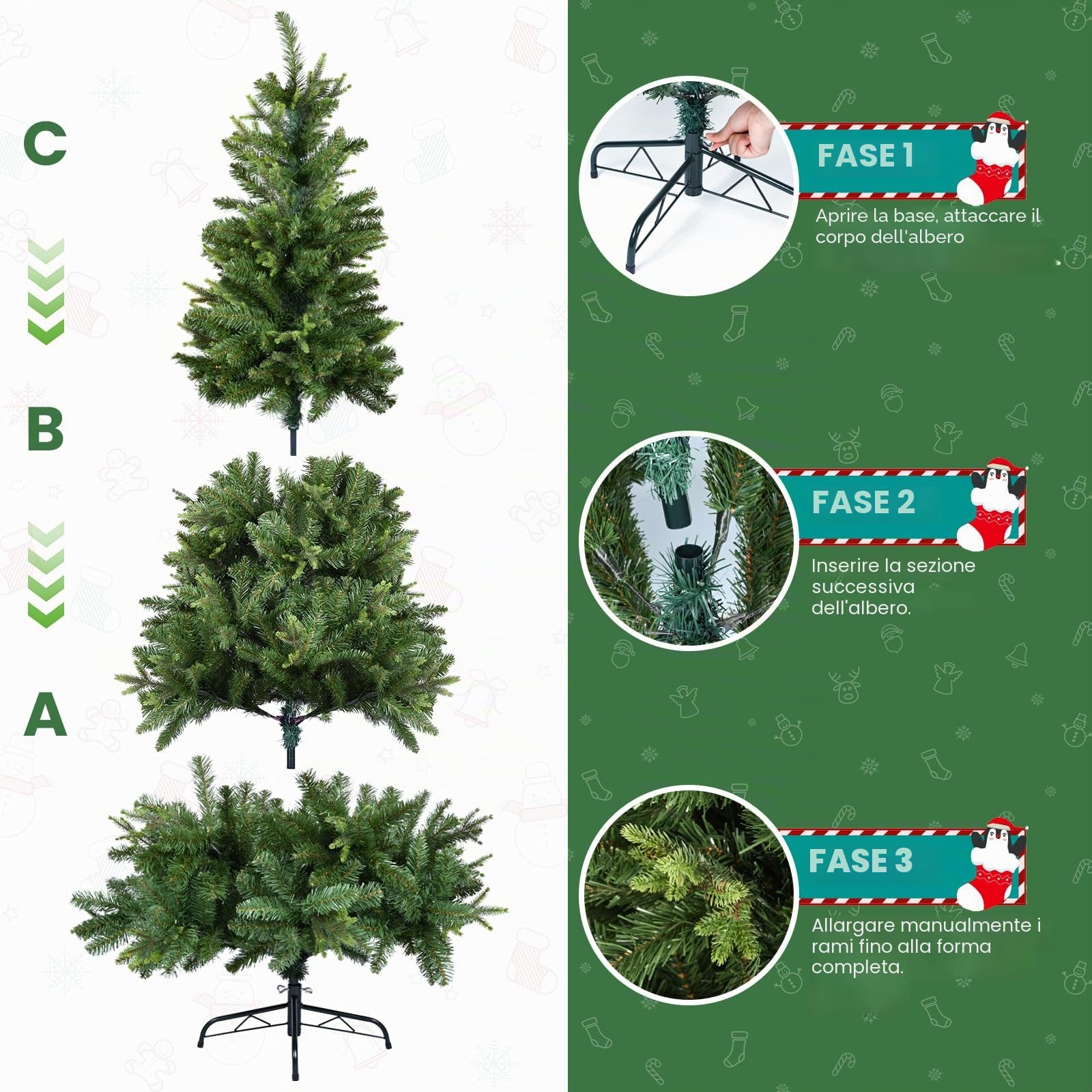 YEAUPE PRO Albero di Natale artificiale da 155 cm con 800 punte, PVC + PE | Base in metallo robusto con nastro decorativo da 9 m incluso | Per uso interno ed esterno